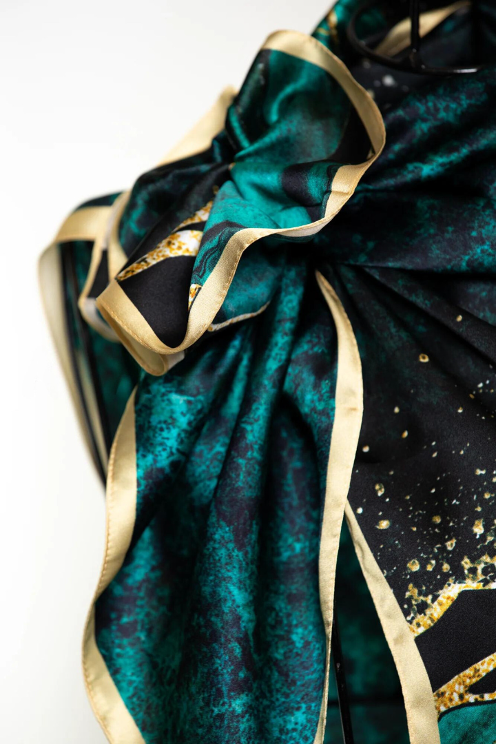 Square Silk Big Size Scarf 90x90 - Emerald Gold