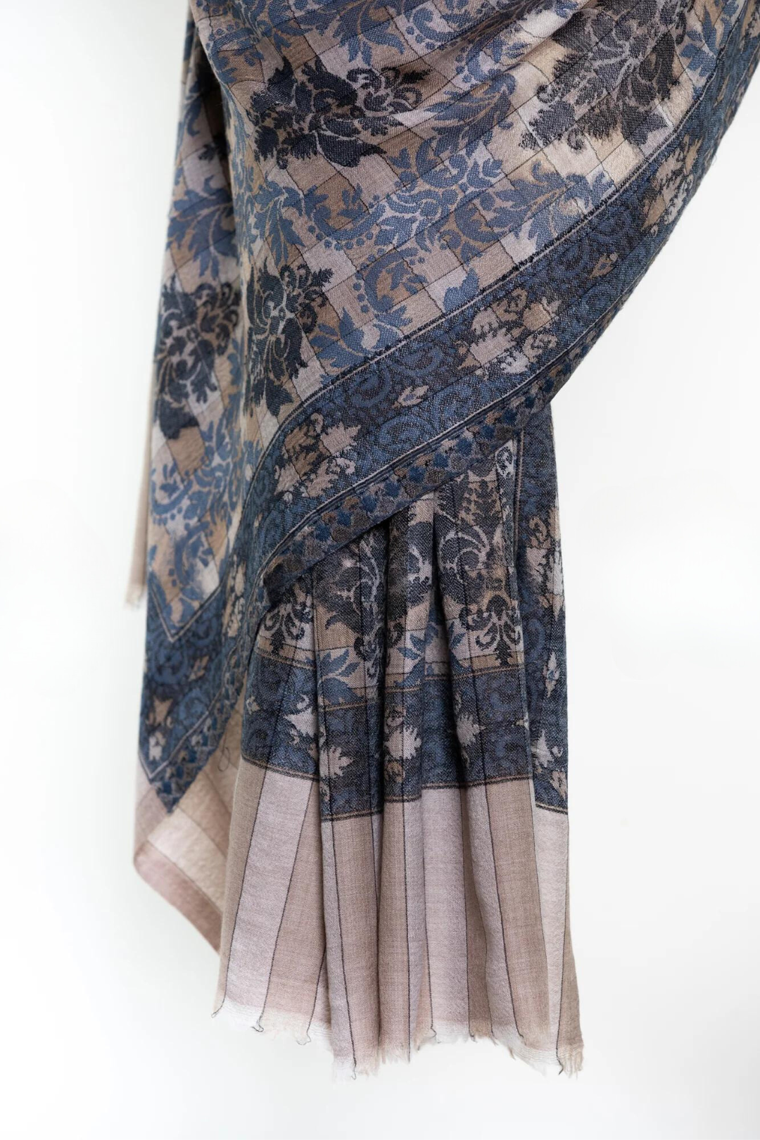 Checkers Paisley Cashmere Pashmina Shawl - Blue