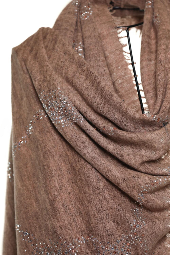 Earth Crystal Cashmere Silk Shawl - Dark Brown