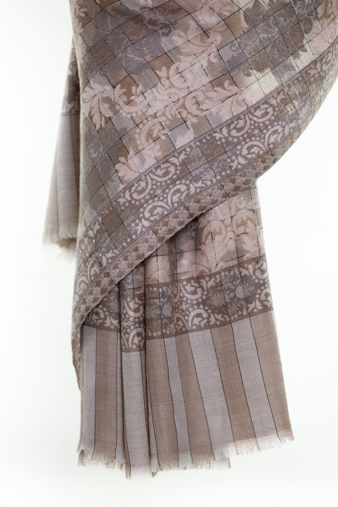 Checkers Paisley Cashmere Pashmina Shawl - Pink