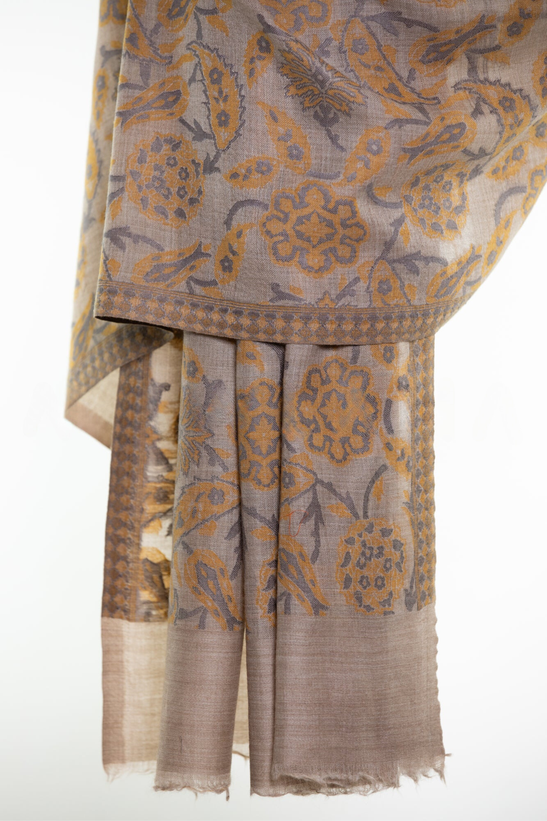 Abstract Floral Paisley Cashmere Pashmina Shawl - Mustard