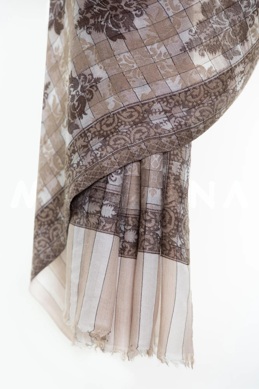 Checkers Paisley Cashmere Pashmina Shawl - Brown