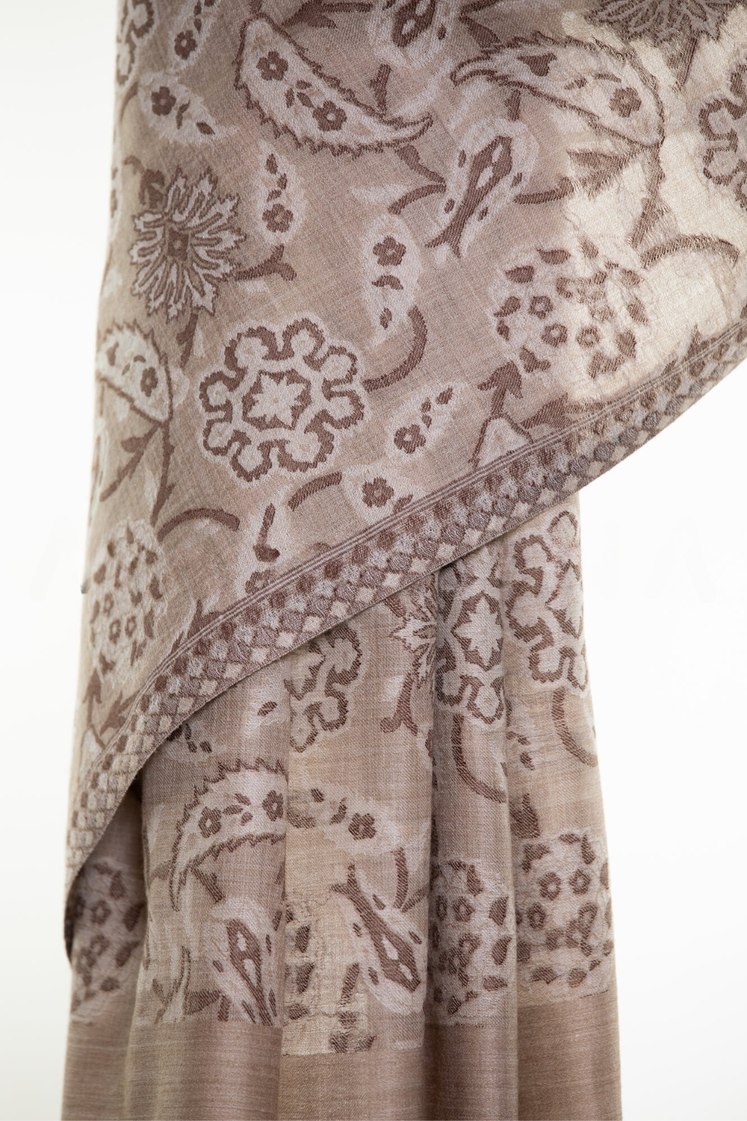 Abstract Floral Paisley Cashmere Pashmina Shawl - Natural