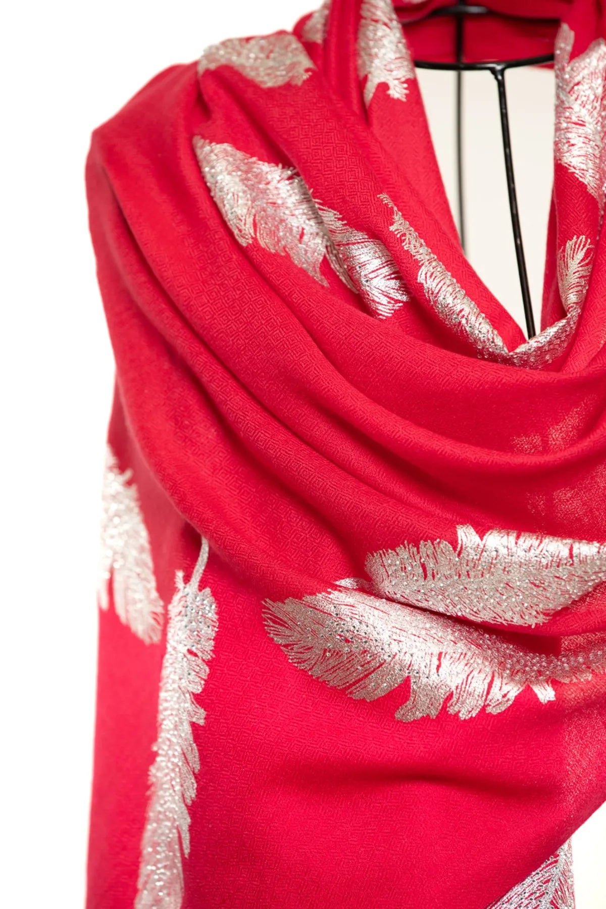 Angel Feathers Crystal Feathers Shawl Stole - Red Silver