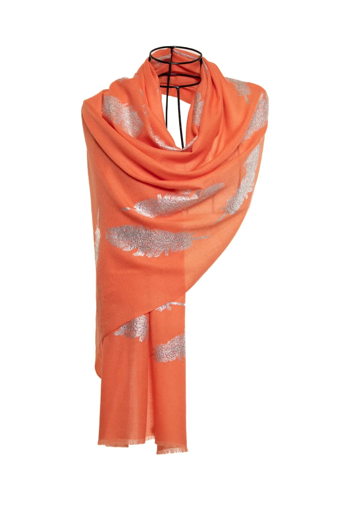 Angel Feathers Crystal Feathers Shawl Stole - Peach Silver