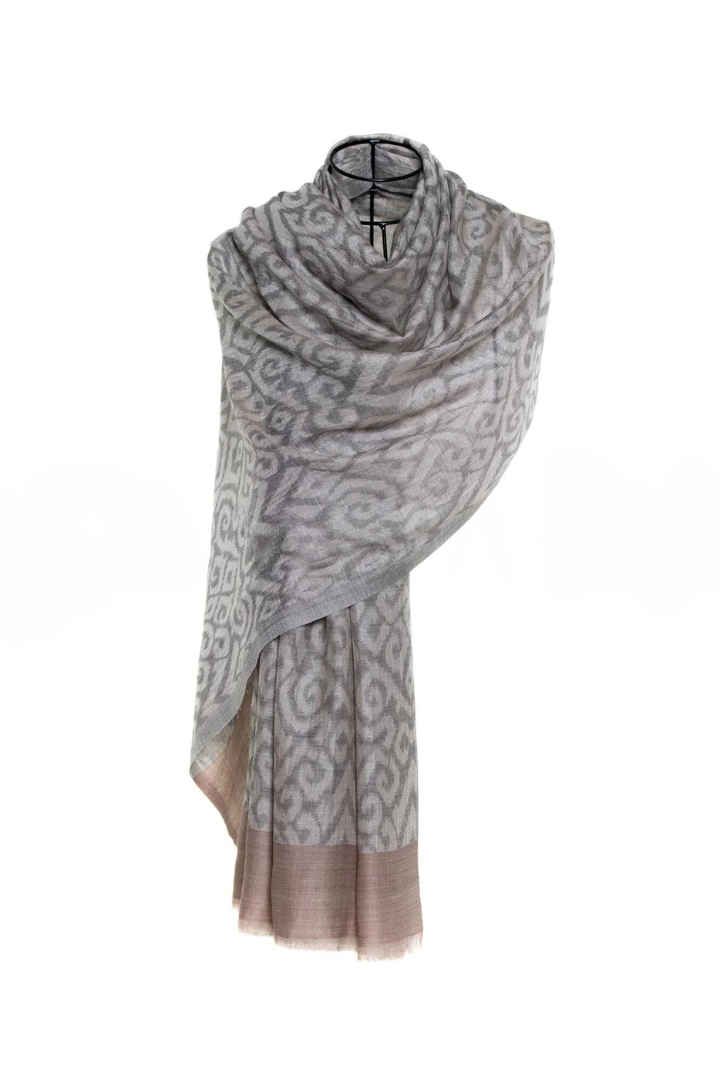 Tribal Ikat Print Cashmere Pashmina Shawl - Ivory