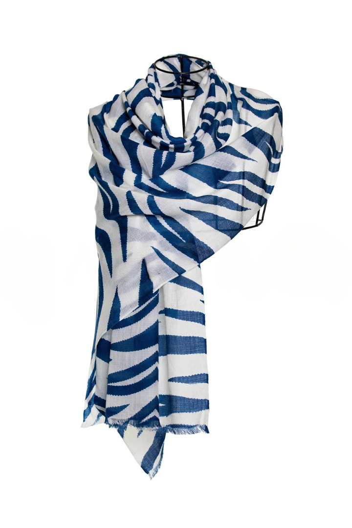 Zebra Design Baby Cashmere Shawl - Ivory Navy