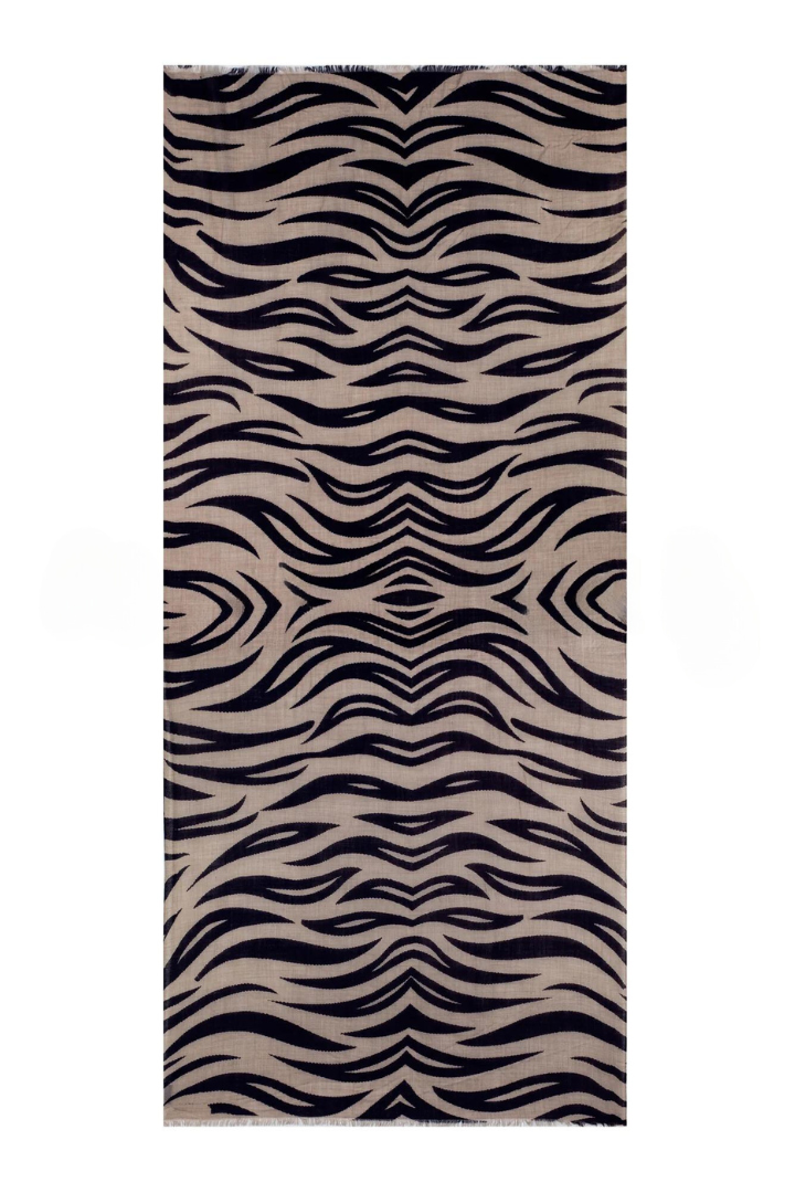 Zebra Design Baby Cashmere Shawl - Sepia Black