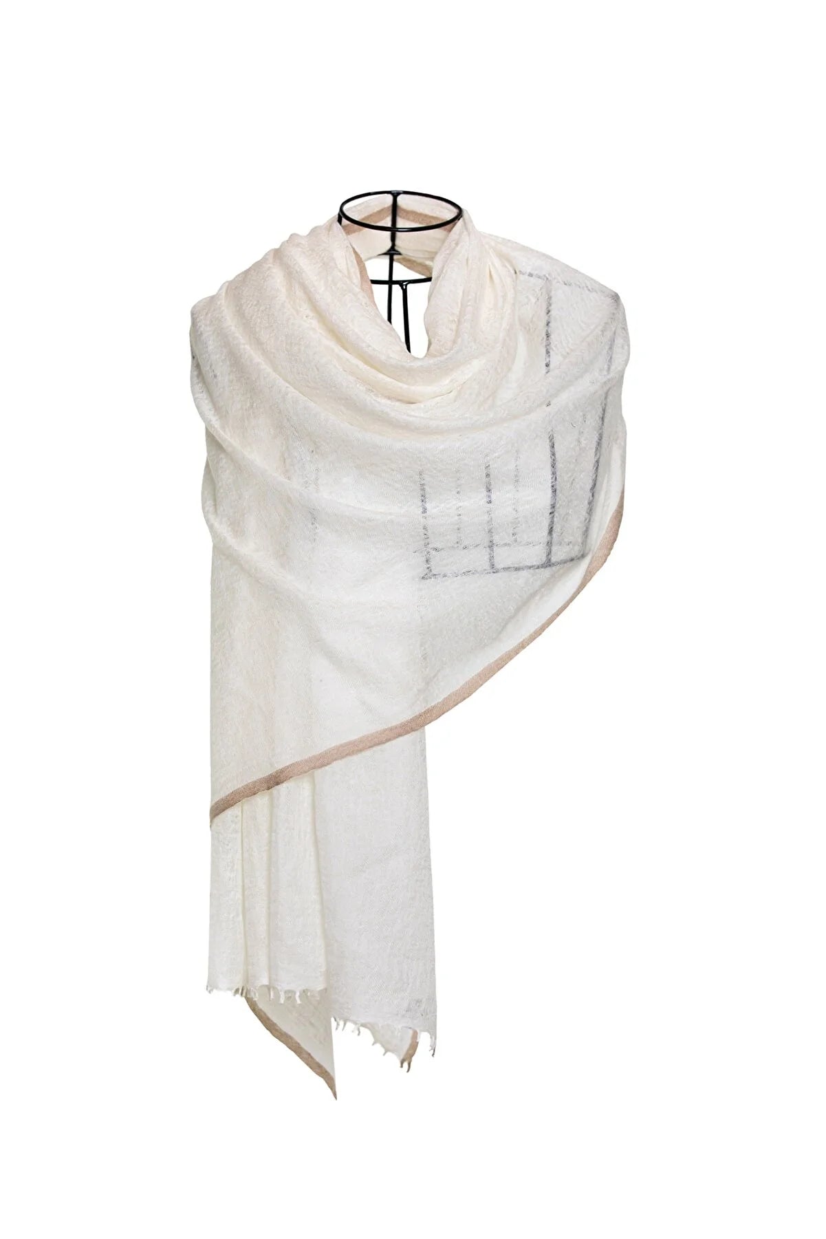 Bordered Sparge Baby Cashmere Shawl - Ivory Brown