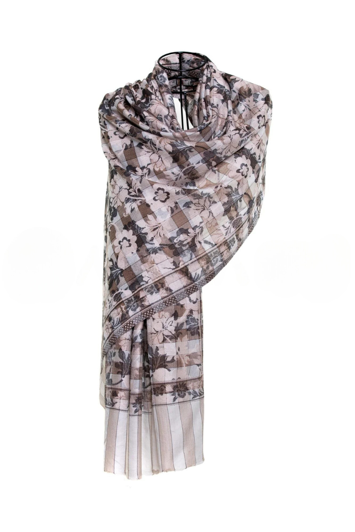 Checkers Floral Cashmere Pashmina Shawl - Black