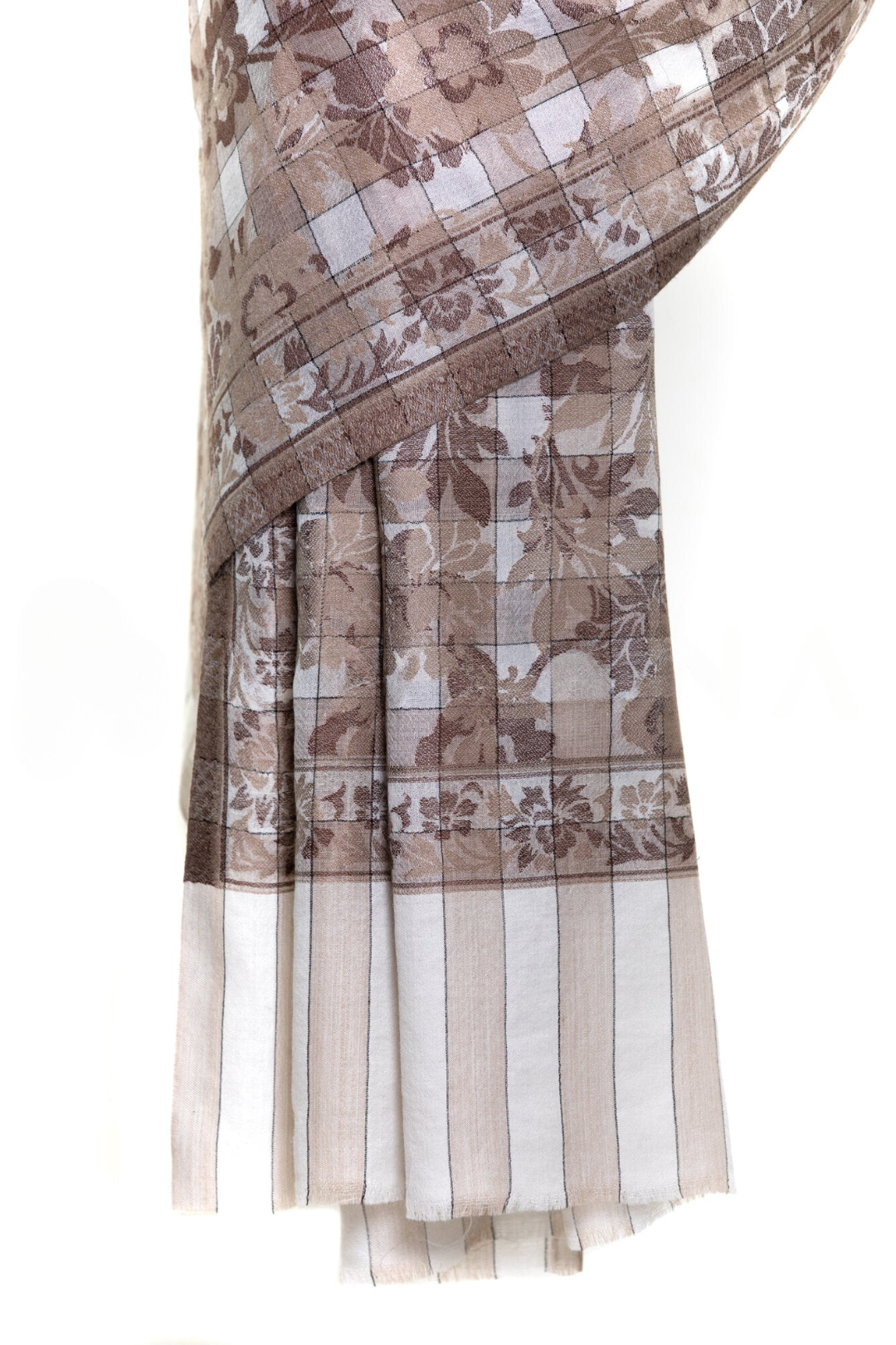 Checkers Floral Cashmere Pashmina Shawl - Brown