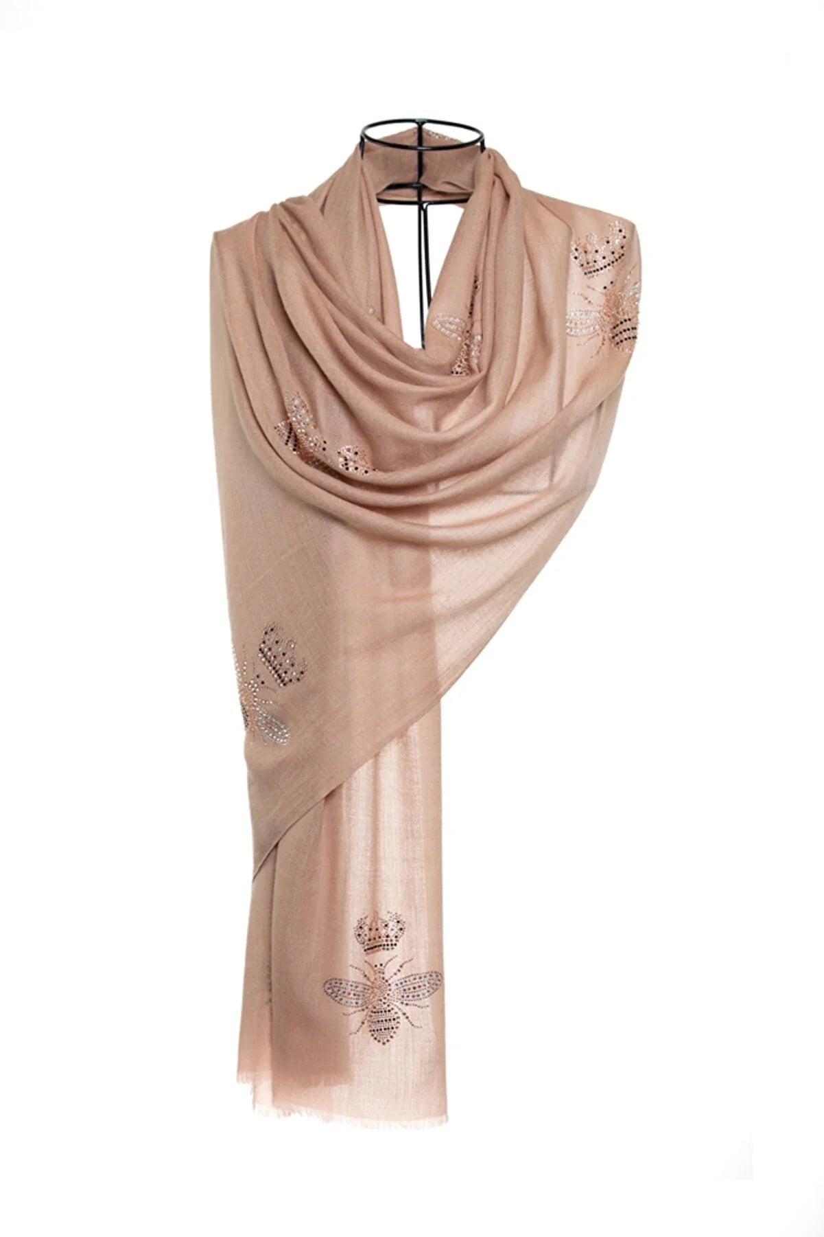 Queen Bee Crystal Cashmere Silk Stole - Light Beige