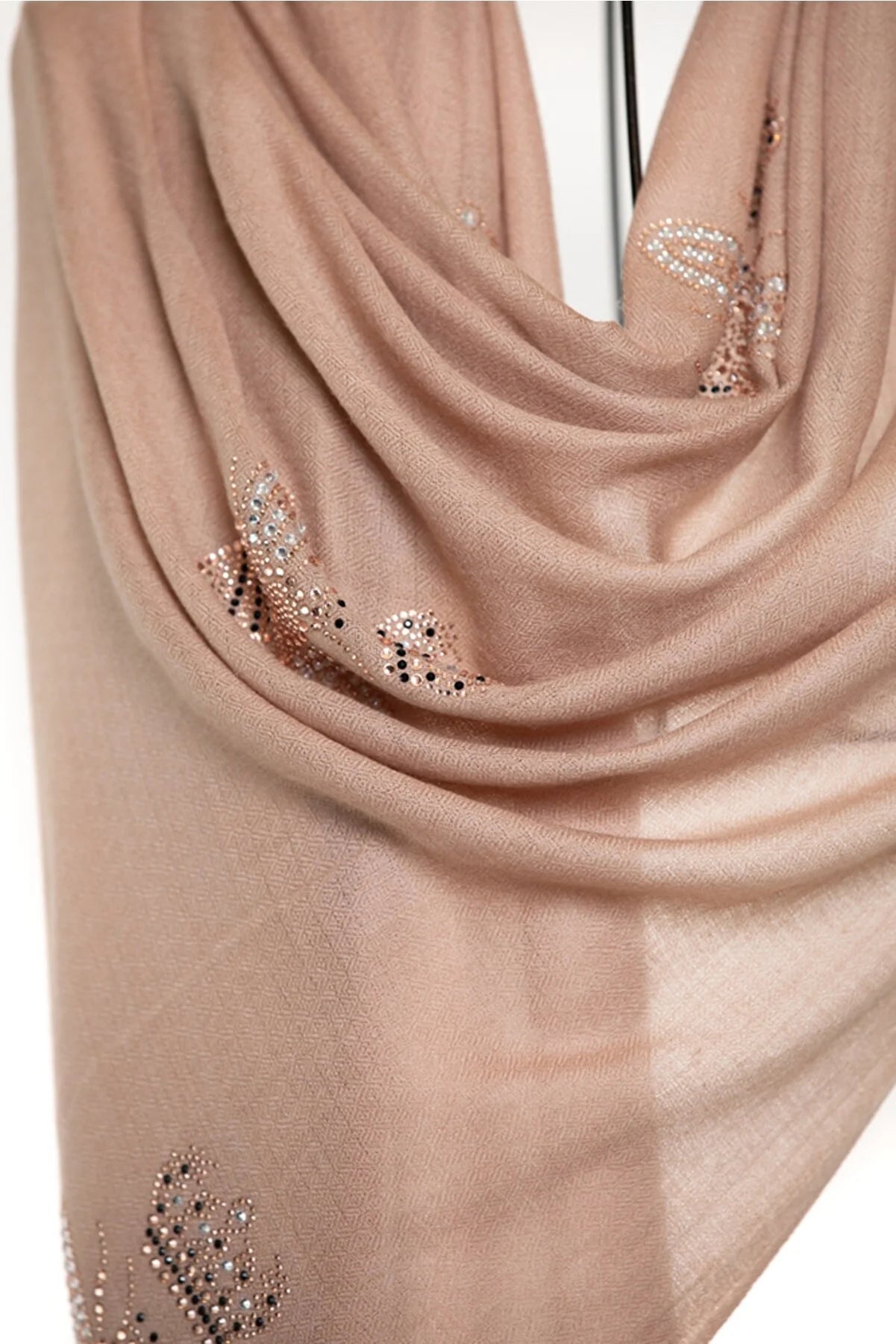 Queen Bee Crystal Cashmere Silk Stole - Light Beige