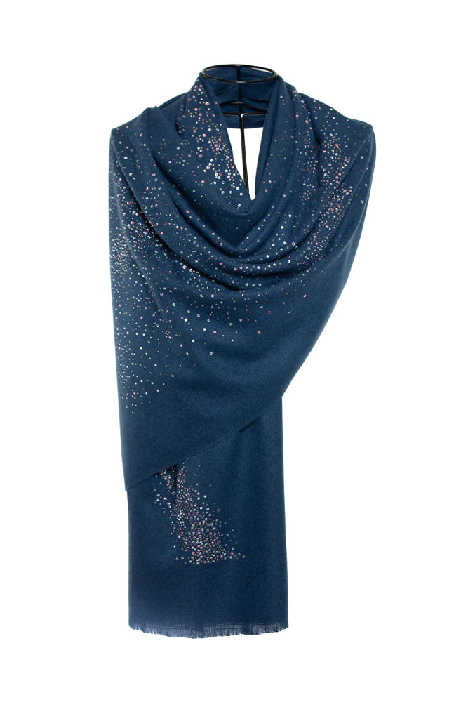 Sky Crystal Modal & Cashmere Shawls with Swarovski - Navy