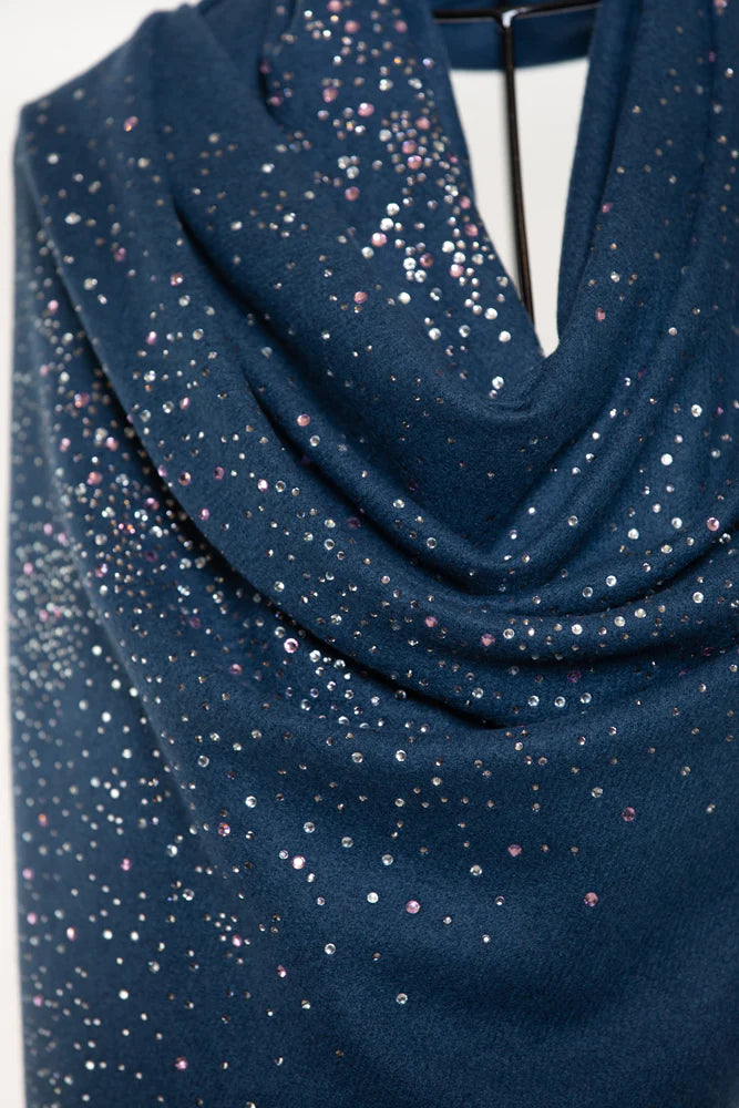 Sky Crystal Modal & Cashmere Shawls with Swarovski - Navy