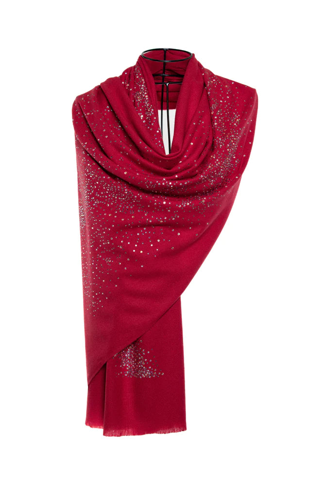 Sky Crystal Modal & Cashmere Shawls with Swarovski - Red