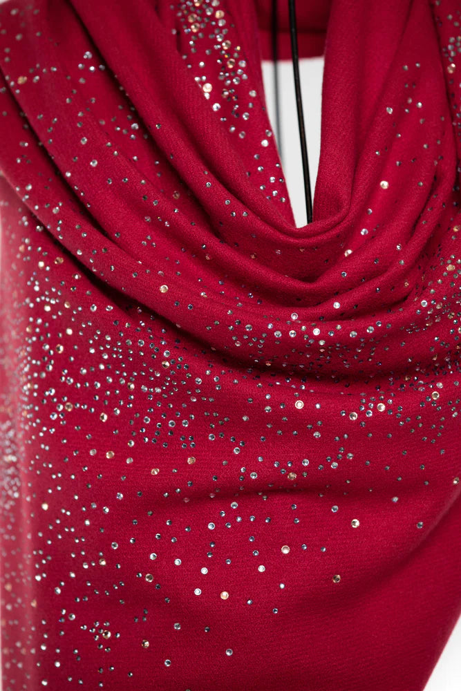 Sky Crystal Modal & Cashmere Shawls with Swarovski - Red