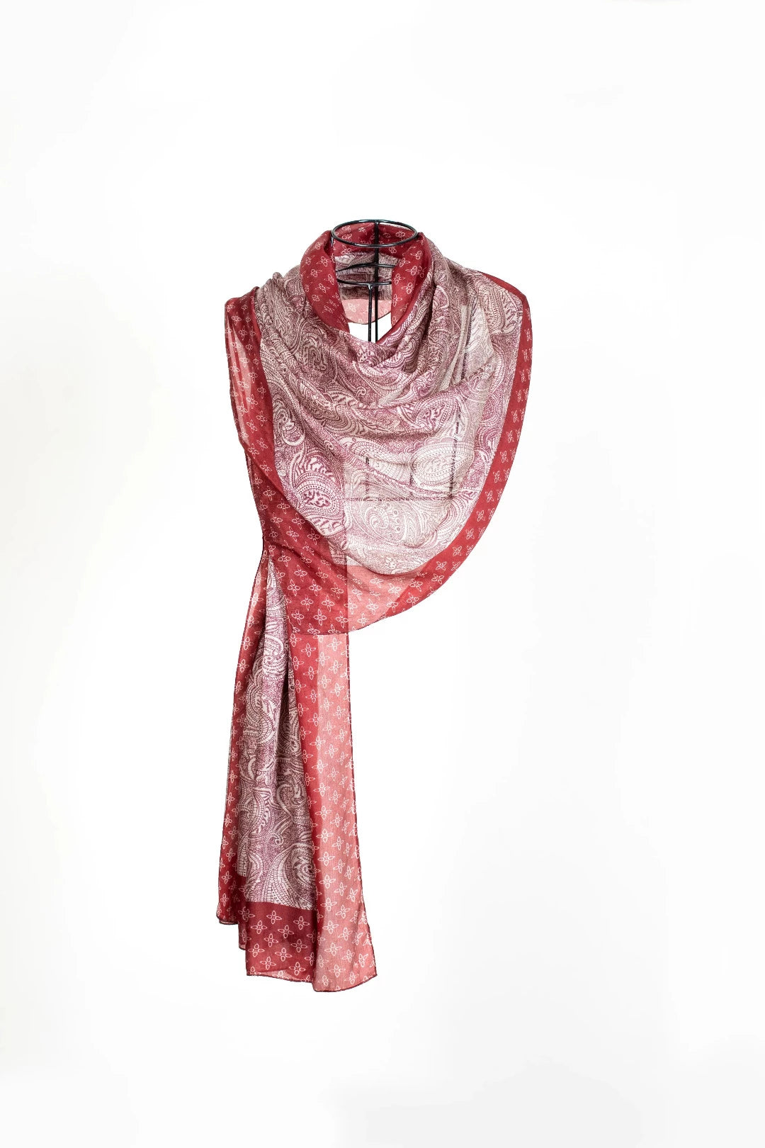 Raw Silk Rectangular Shawl - Burgundy Paisley