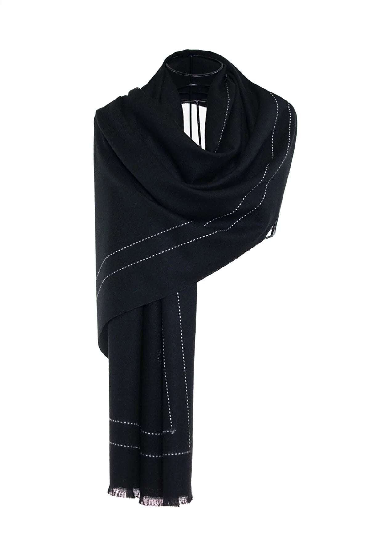 Stitched Line Mo-shmere Modern Shawl - Black