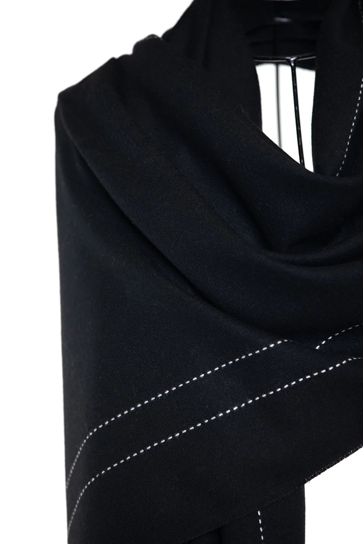 Stitched Line Mo-shmere Modern Shawl - Black