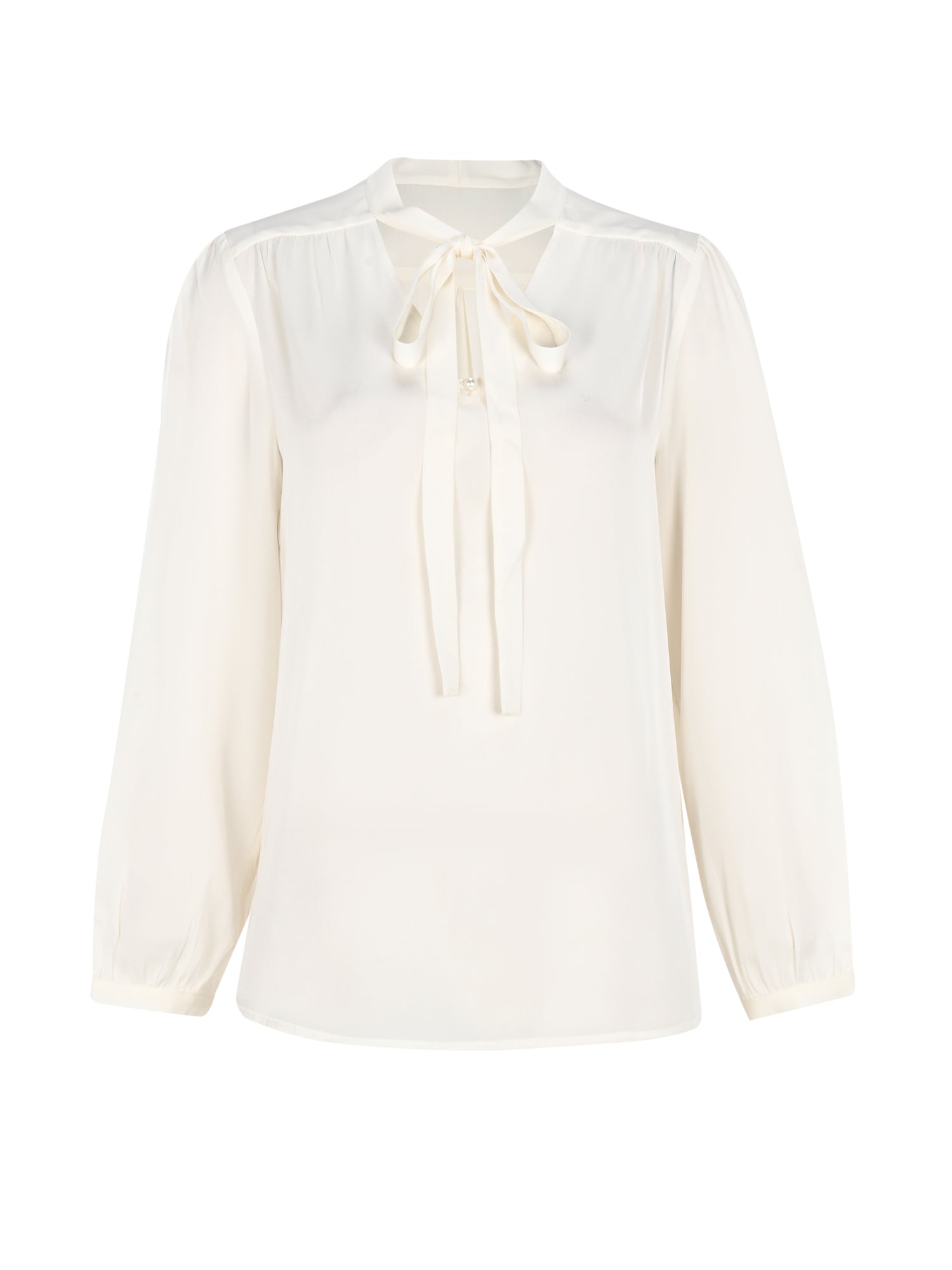 Silk Knot Ruffle Shirt - White