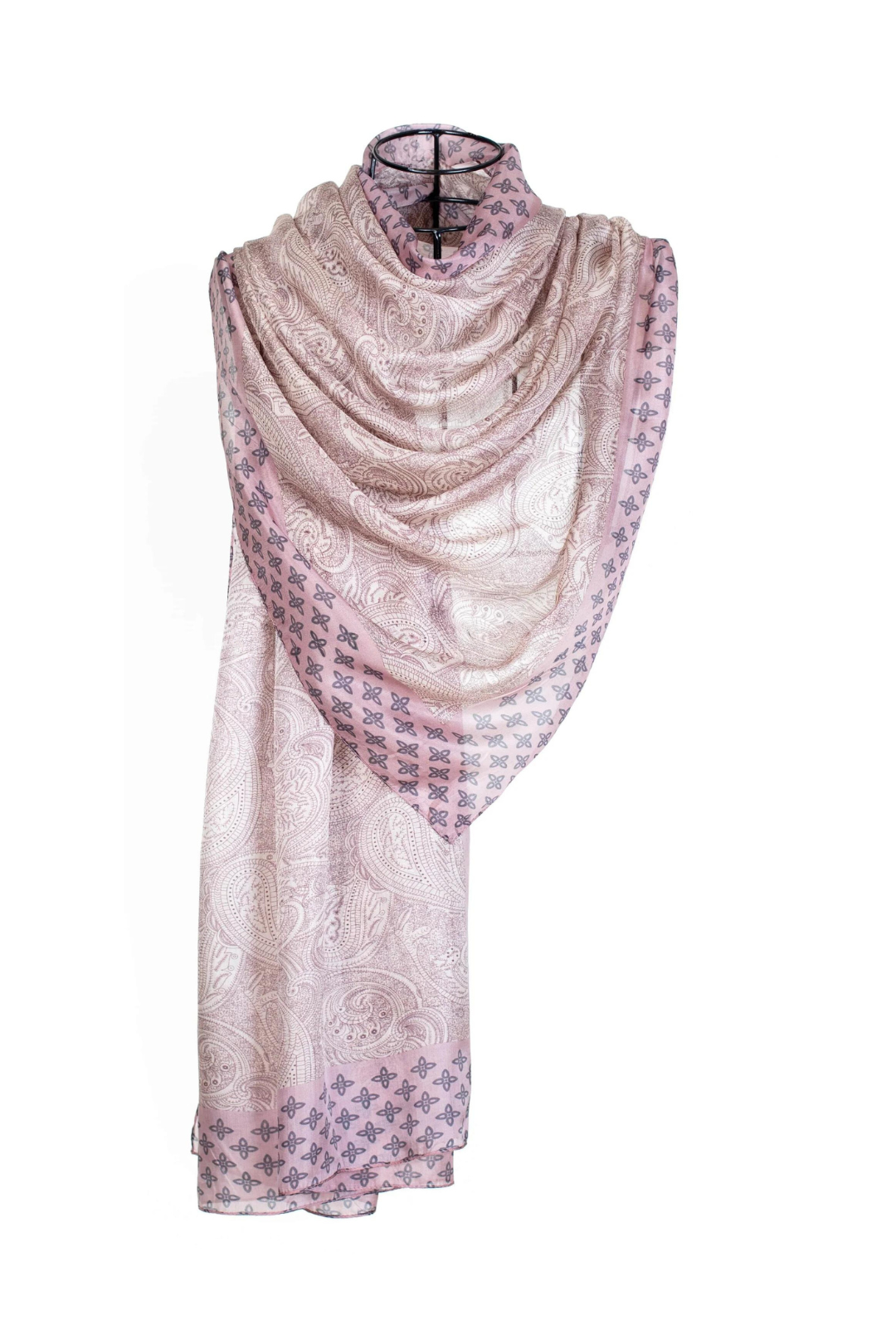 Raw Silk Rectangular Shawl - Pink Paisley