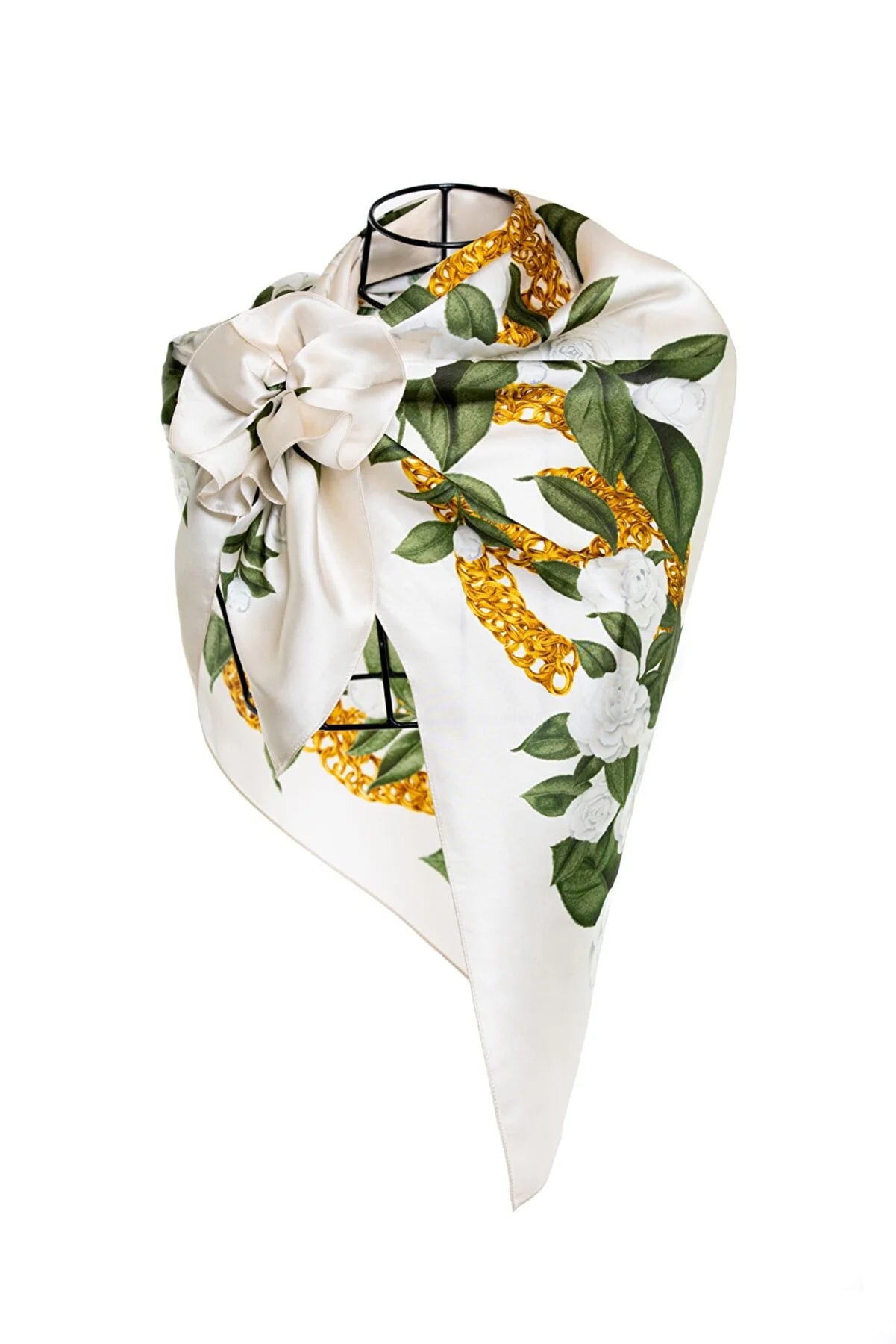 Square Silk Big Size Scarf 90x90 - White Roses