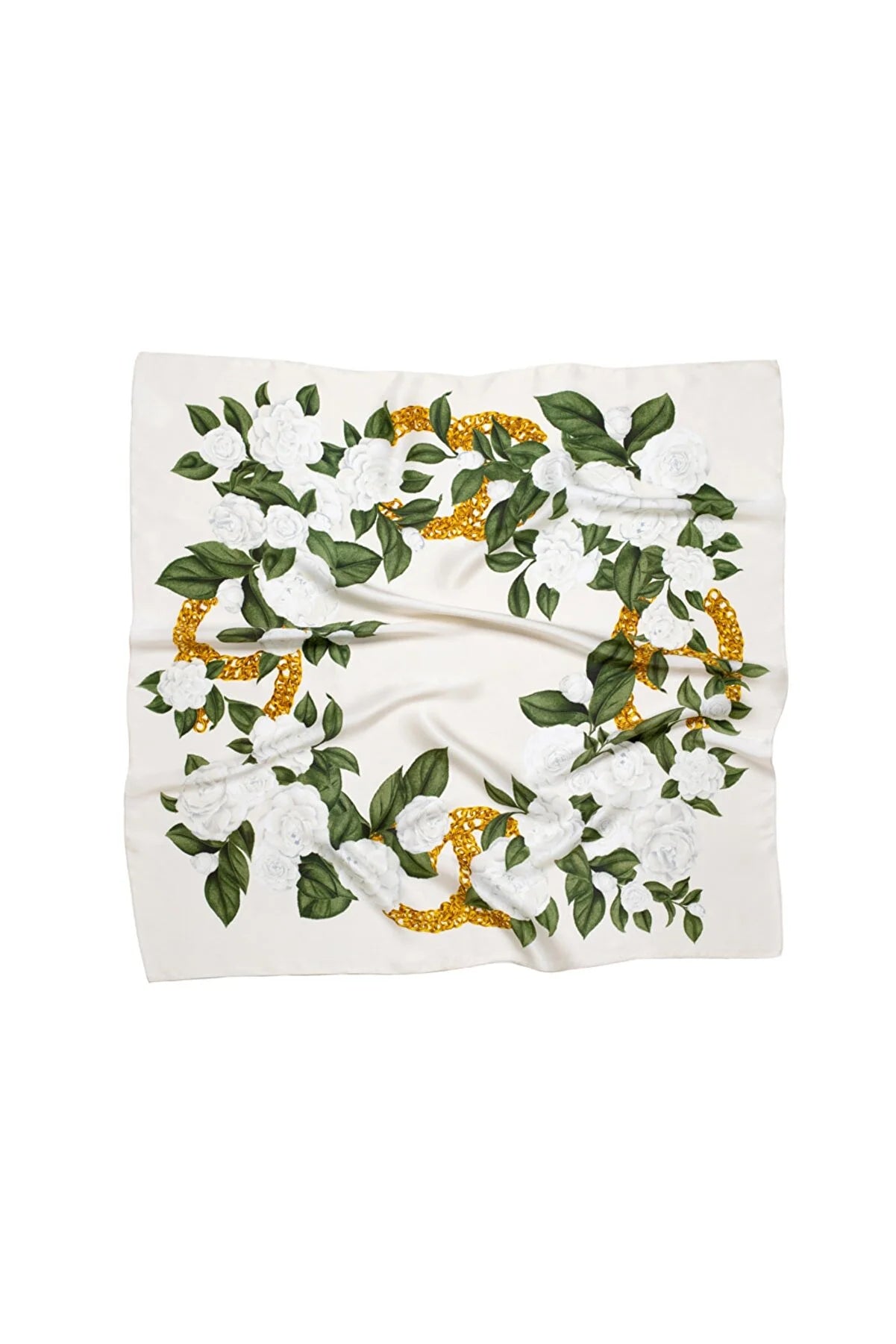 Square Silk Big Size Scarf 90x90 - White Roses