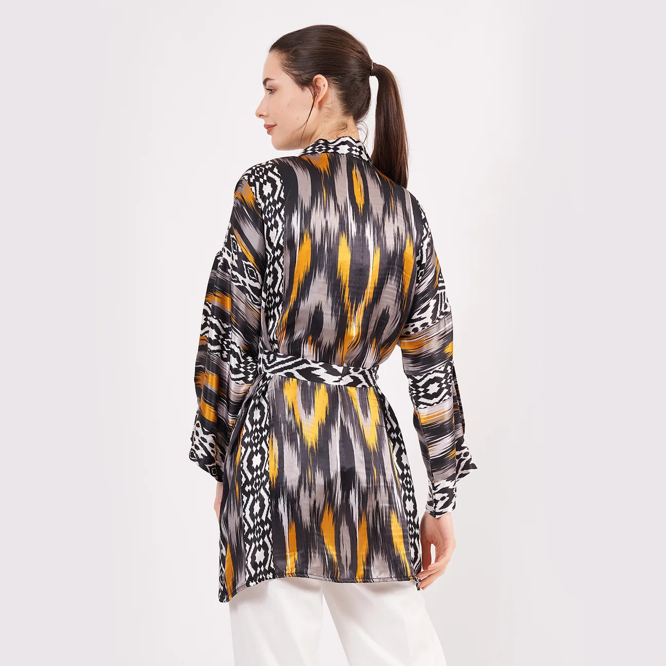 Short Kimono Belted Mulberry Silk - IKAT 8