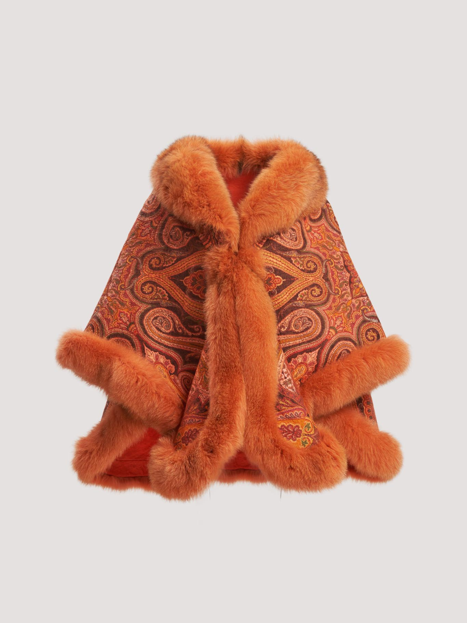 Merino Felt Fox Fur Poncho - Orange Endo