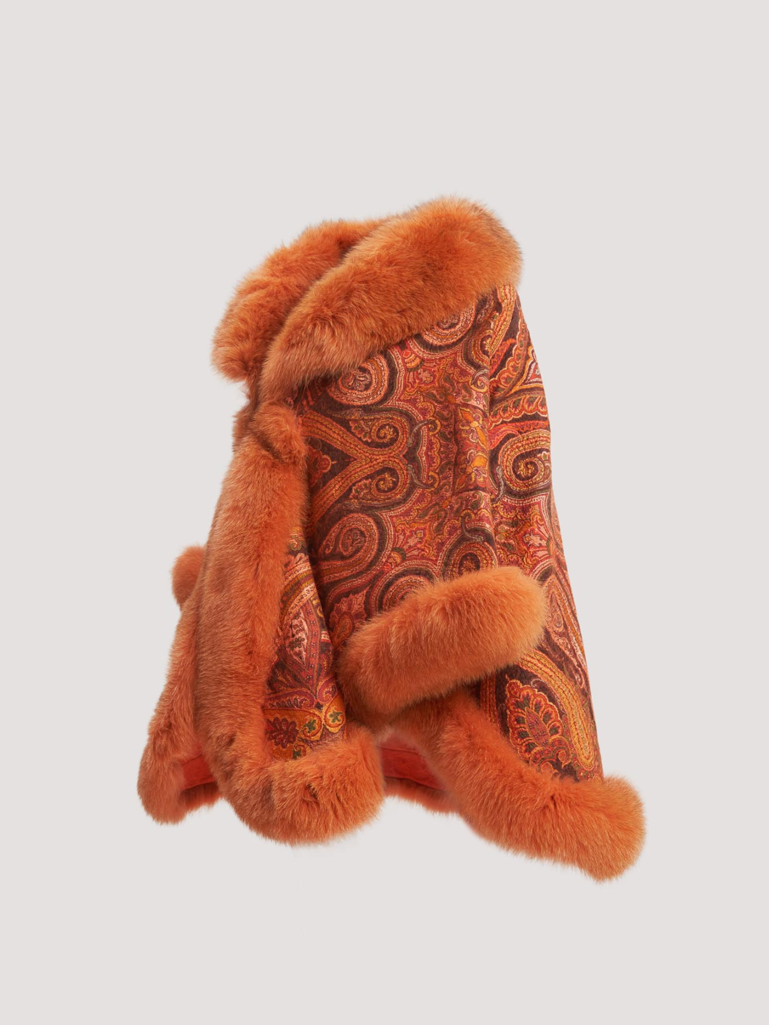 Merino Felt Fox Fur Poncho - Orange Endo