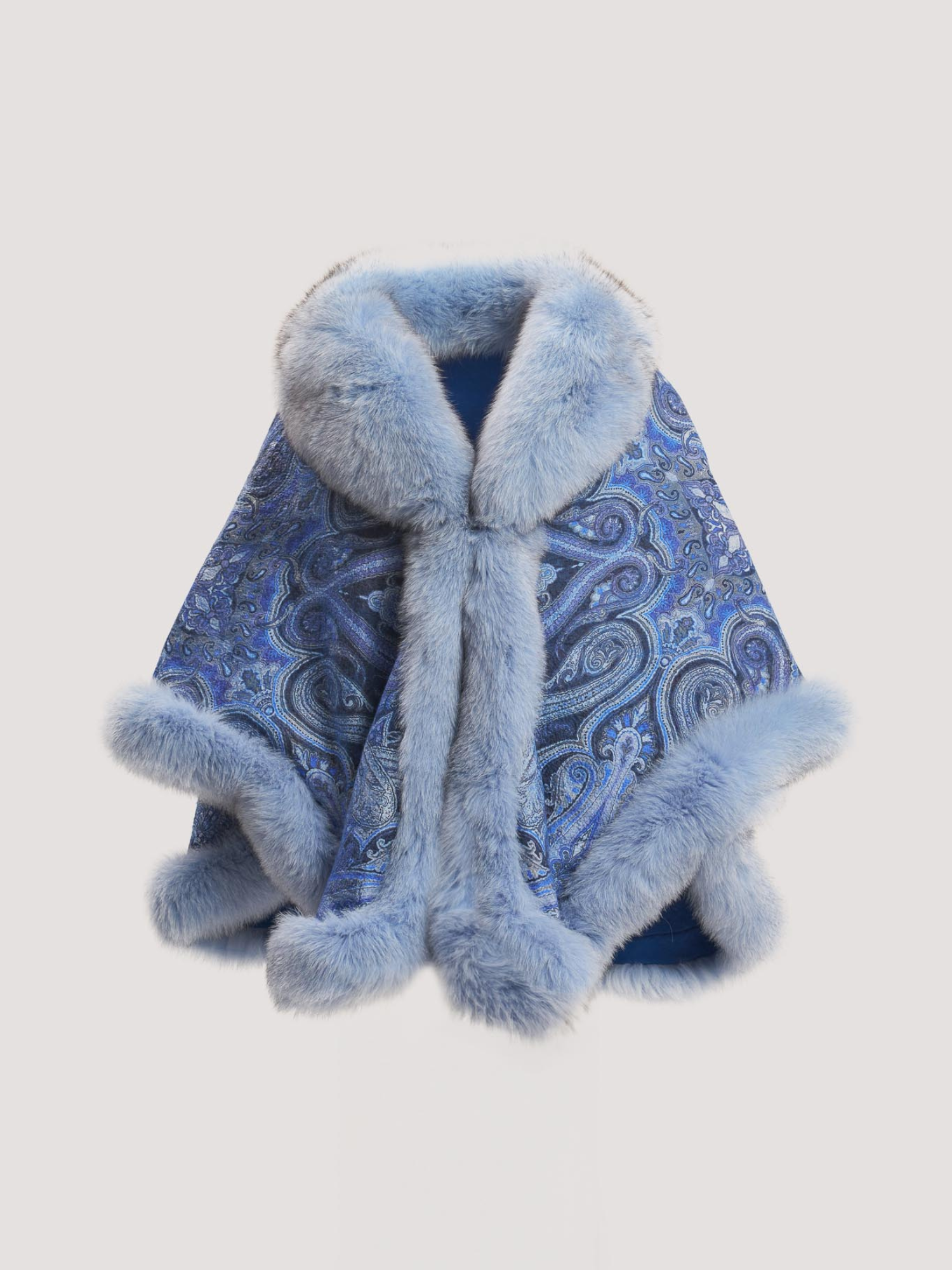 Merino Felt Fox Fur Poncho - Blue Endo