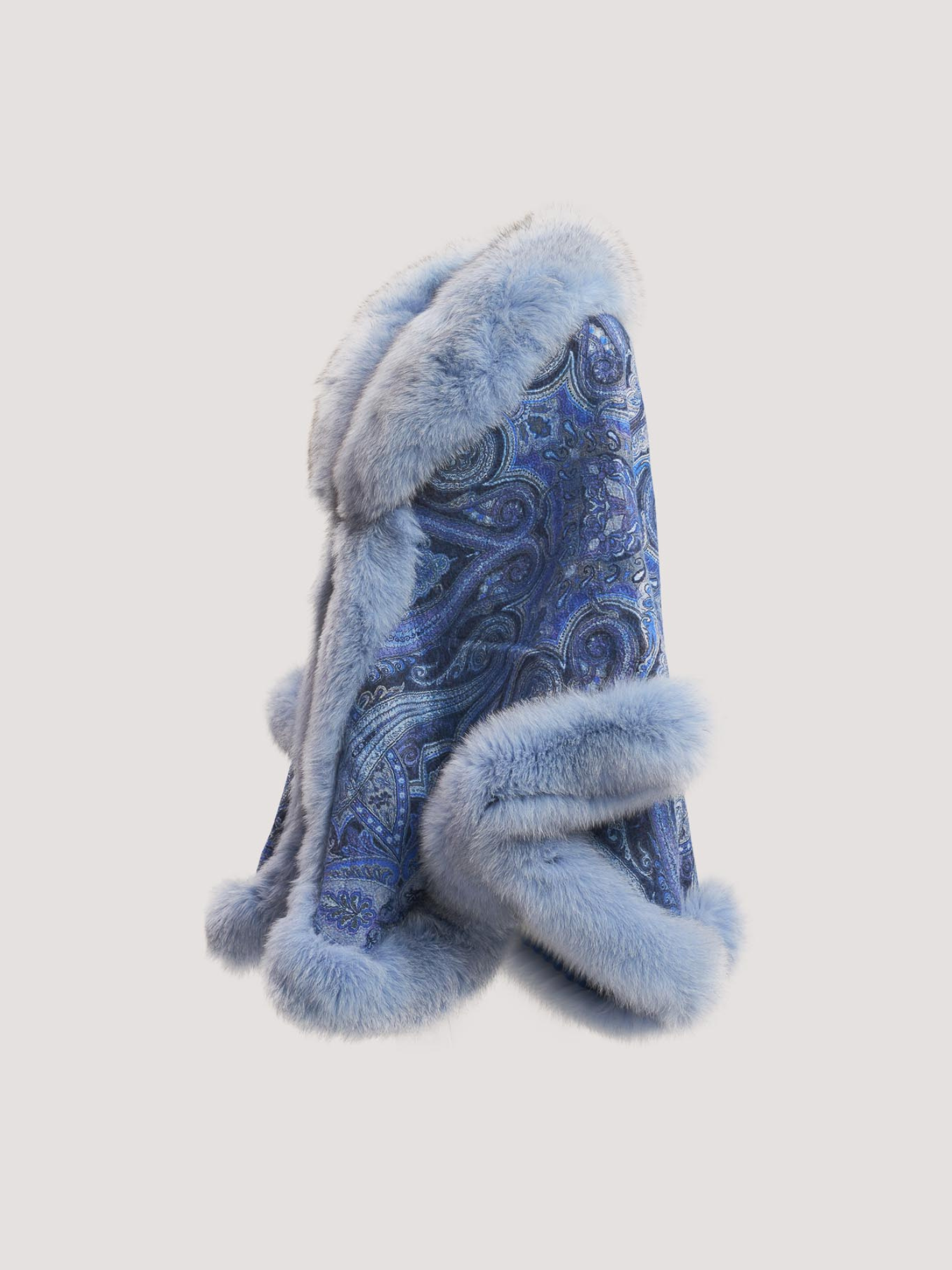 Merino Felt Fox Fur Poncho - Blue Endo