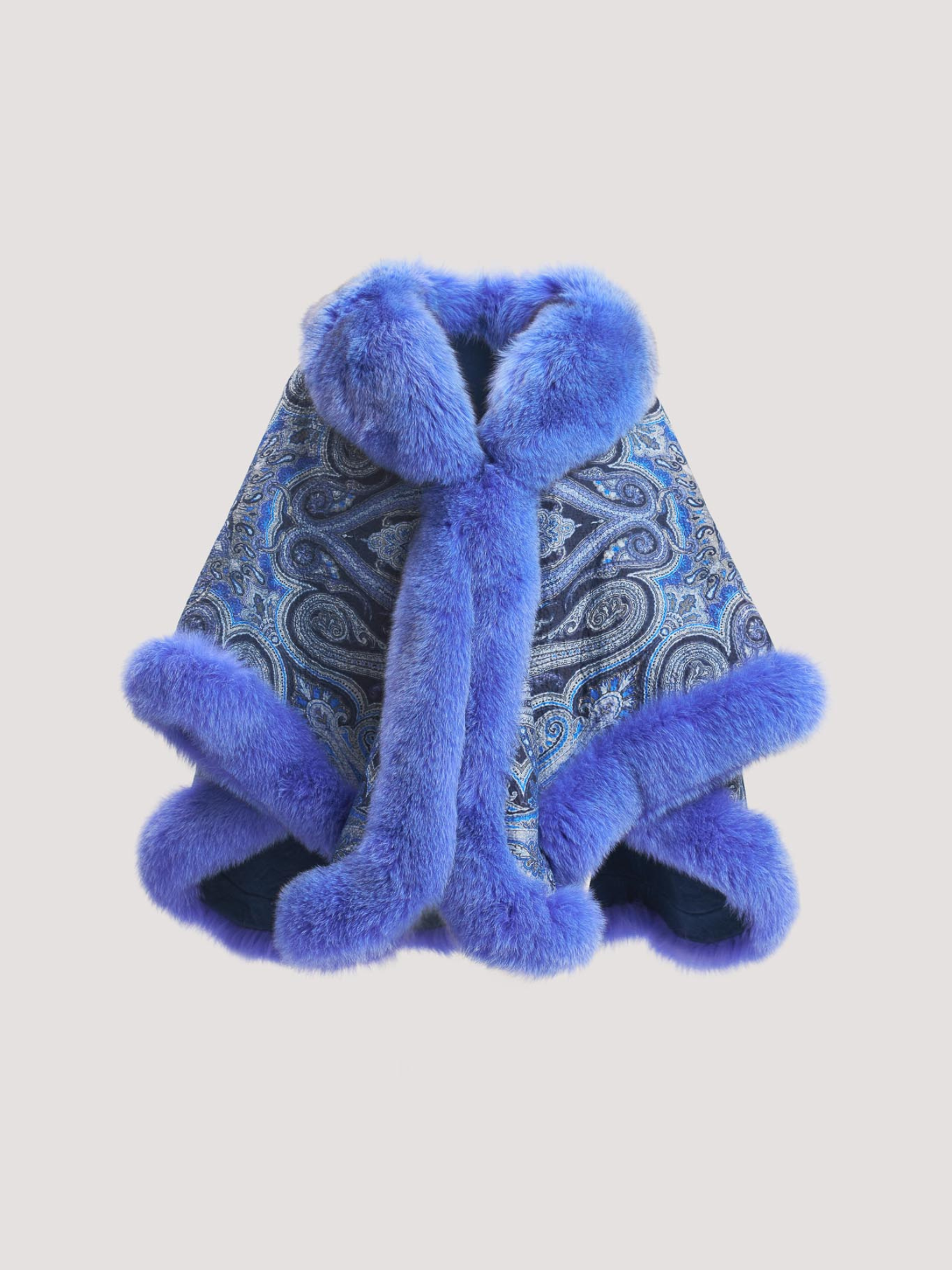 Merino Felt Fox Fur Poncho - Electric Blue Endo