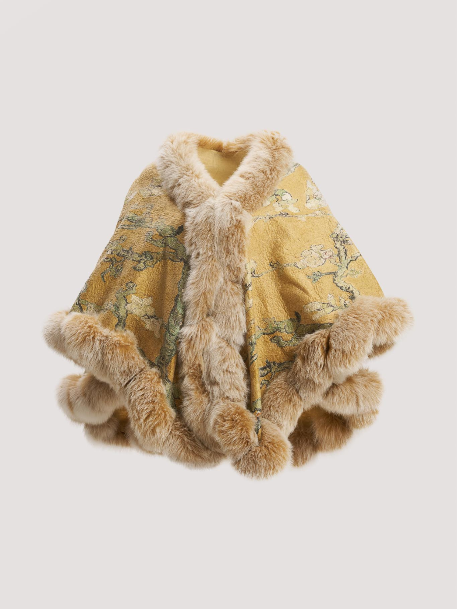 Merino Felt Fox Fur Poncho - Almond Blossom Yellow