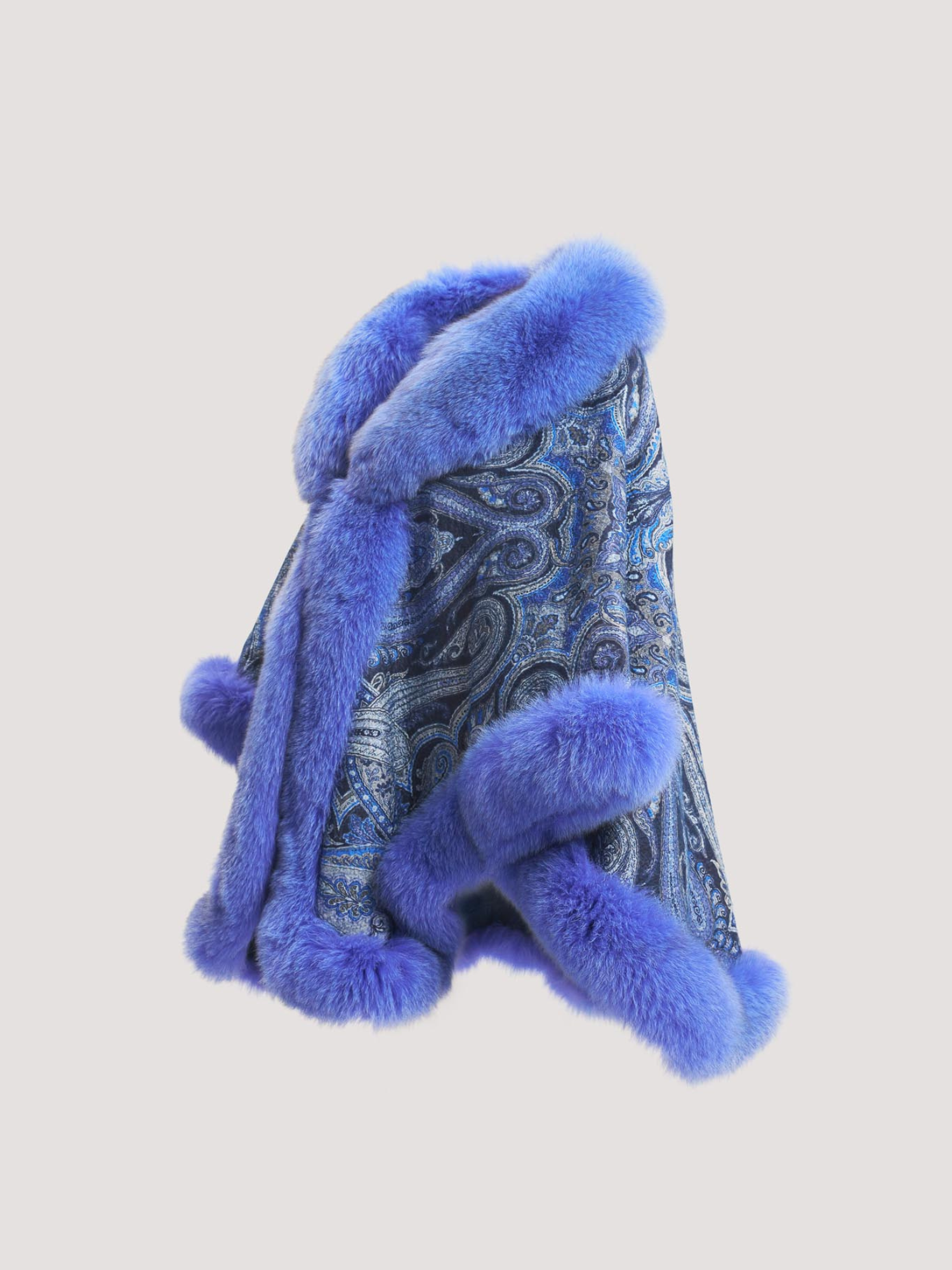 Merino Felt Fox Fur Poncho - Electric Blue Endo