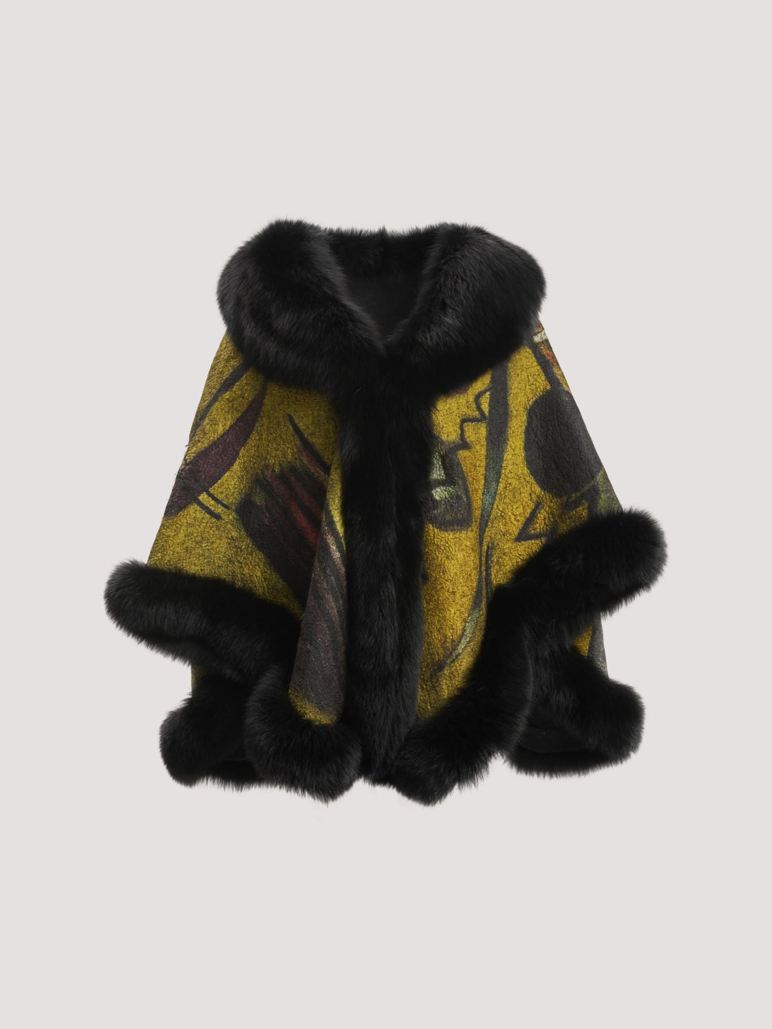 Merino Felt Fox Fur Poncho - Kadinsky Point & Line