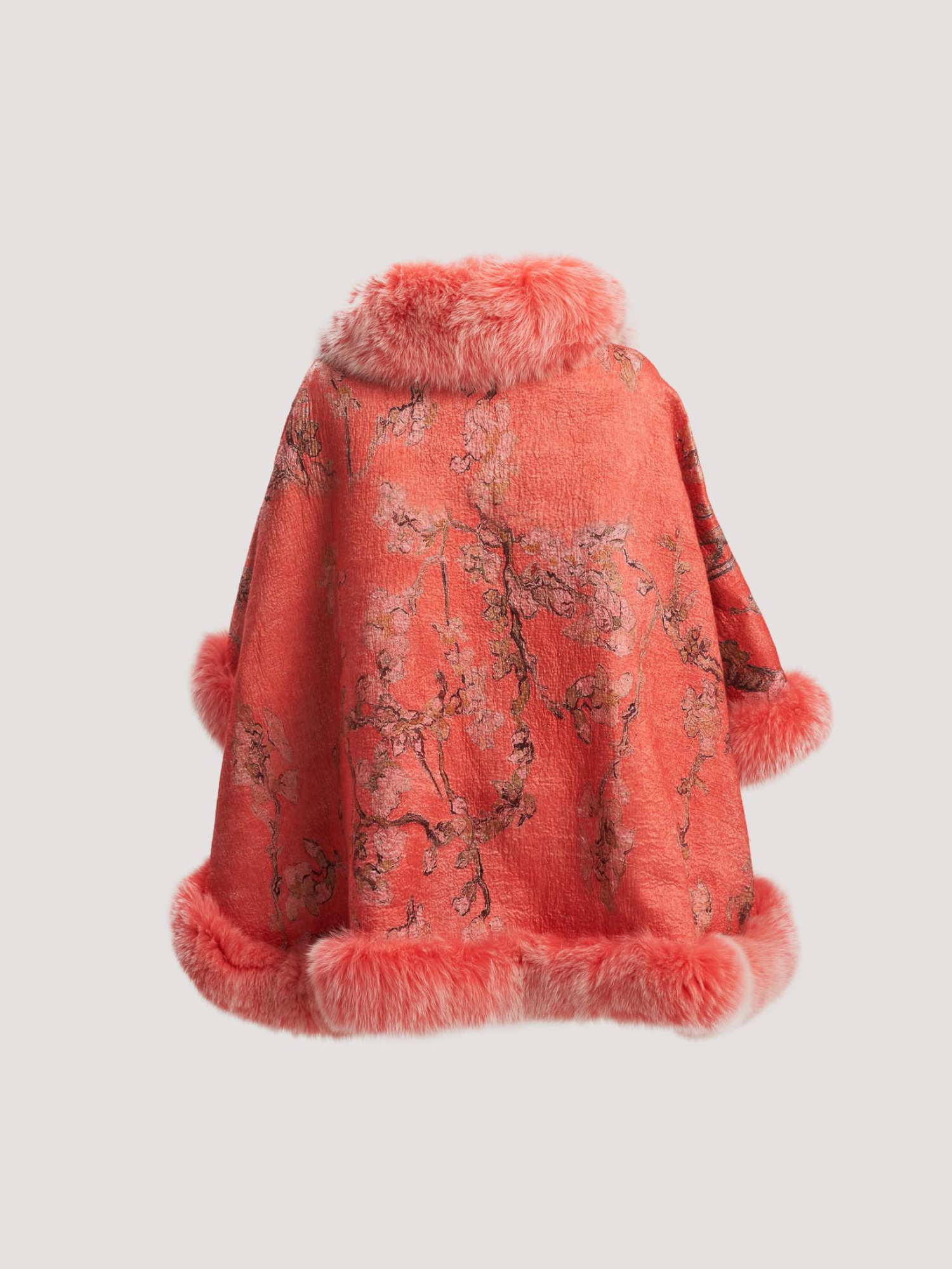 Merino Felt Fox Fur Poncho - Almond Blossom Pink