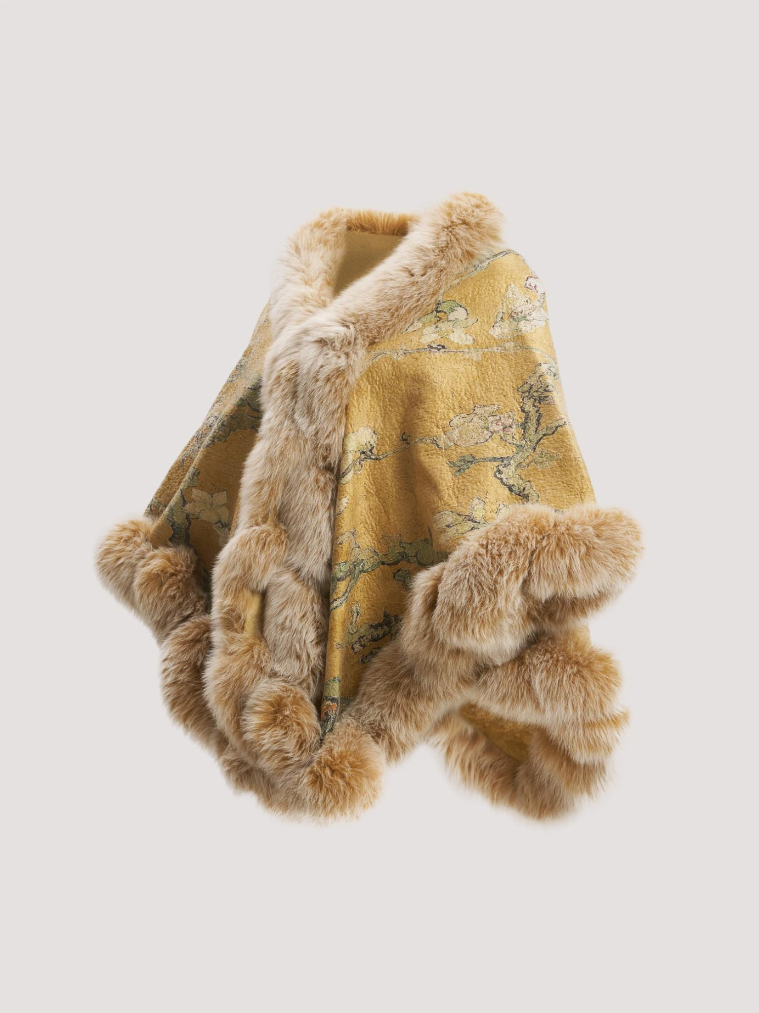 Merino Felt Fox Fur Poncho - Almond Blossom Yellow