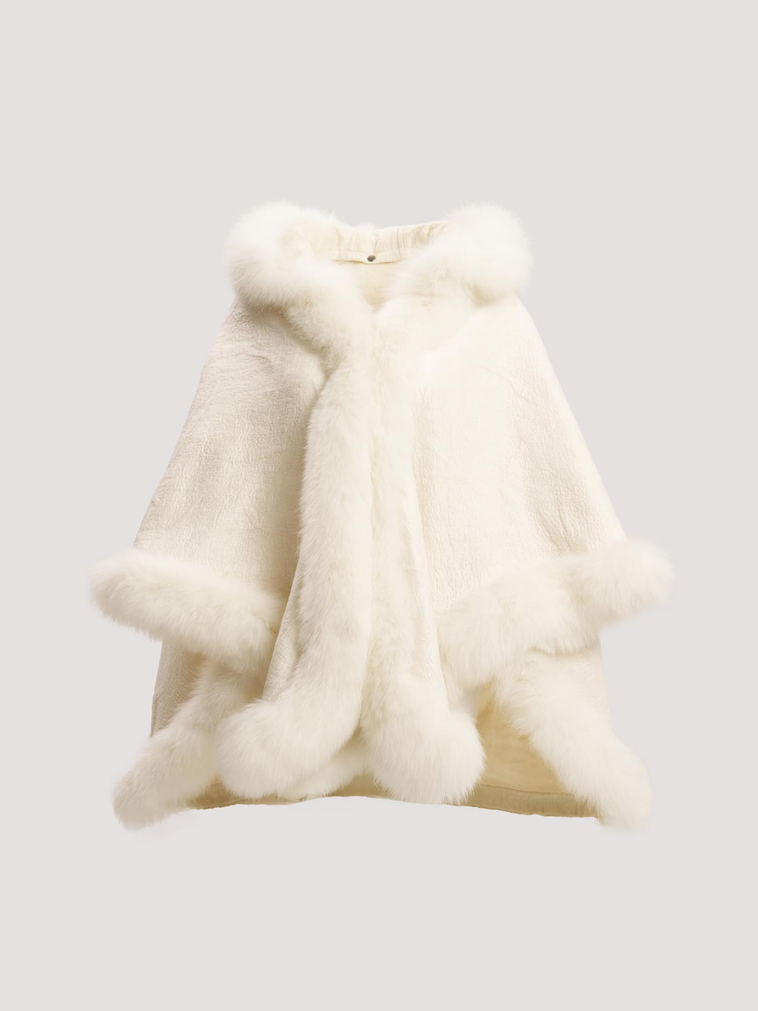 Merino Felt Fox Fur Hooded Poncho - Snow White