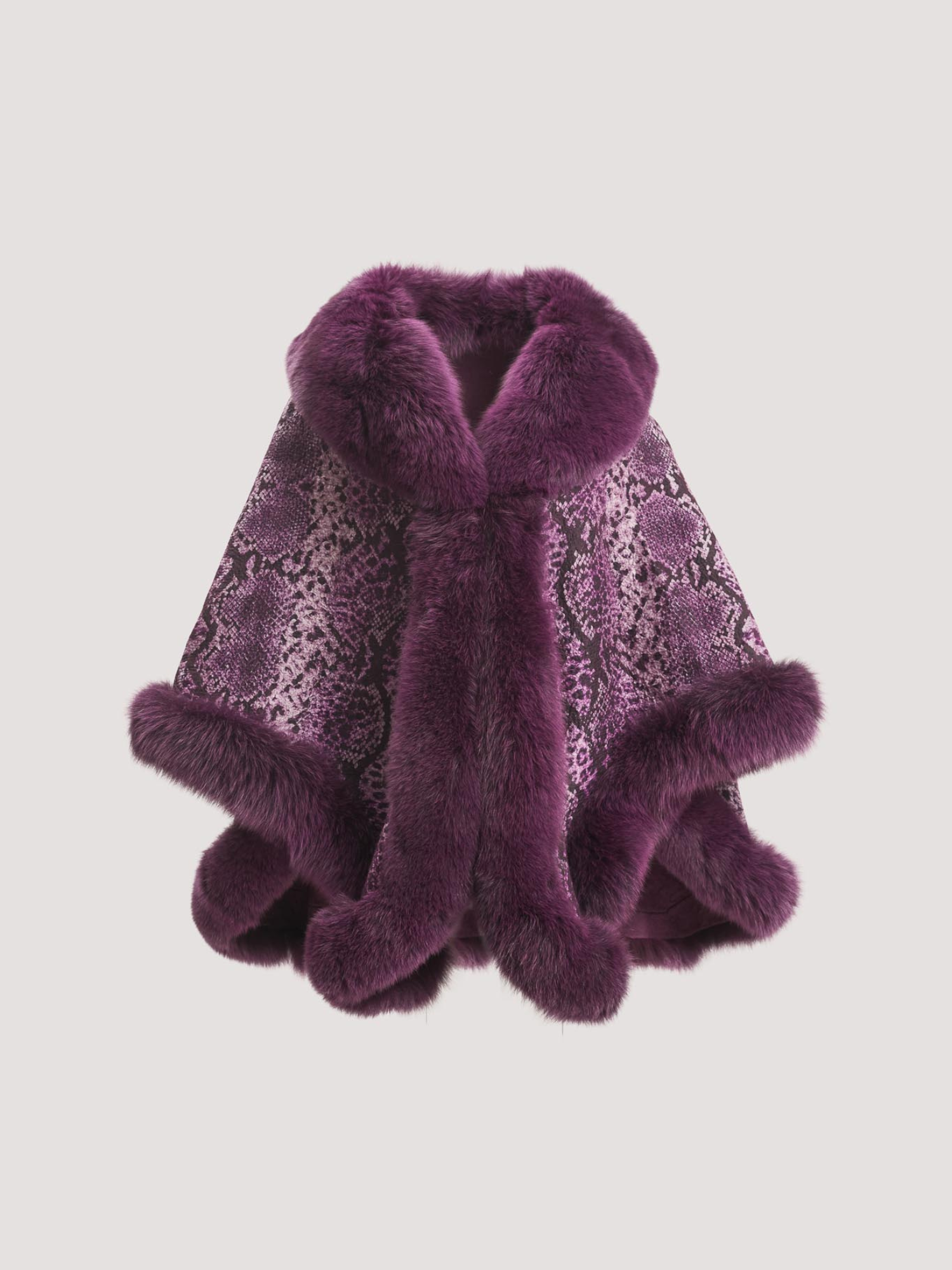 Merino Felt Fox Fur Poncho - Boa Purple Grape