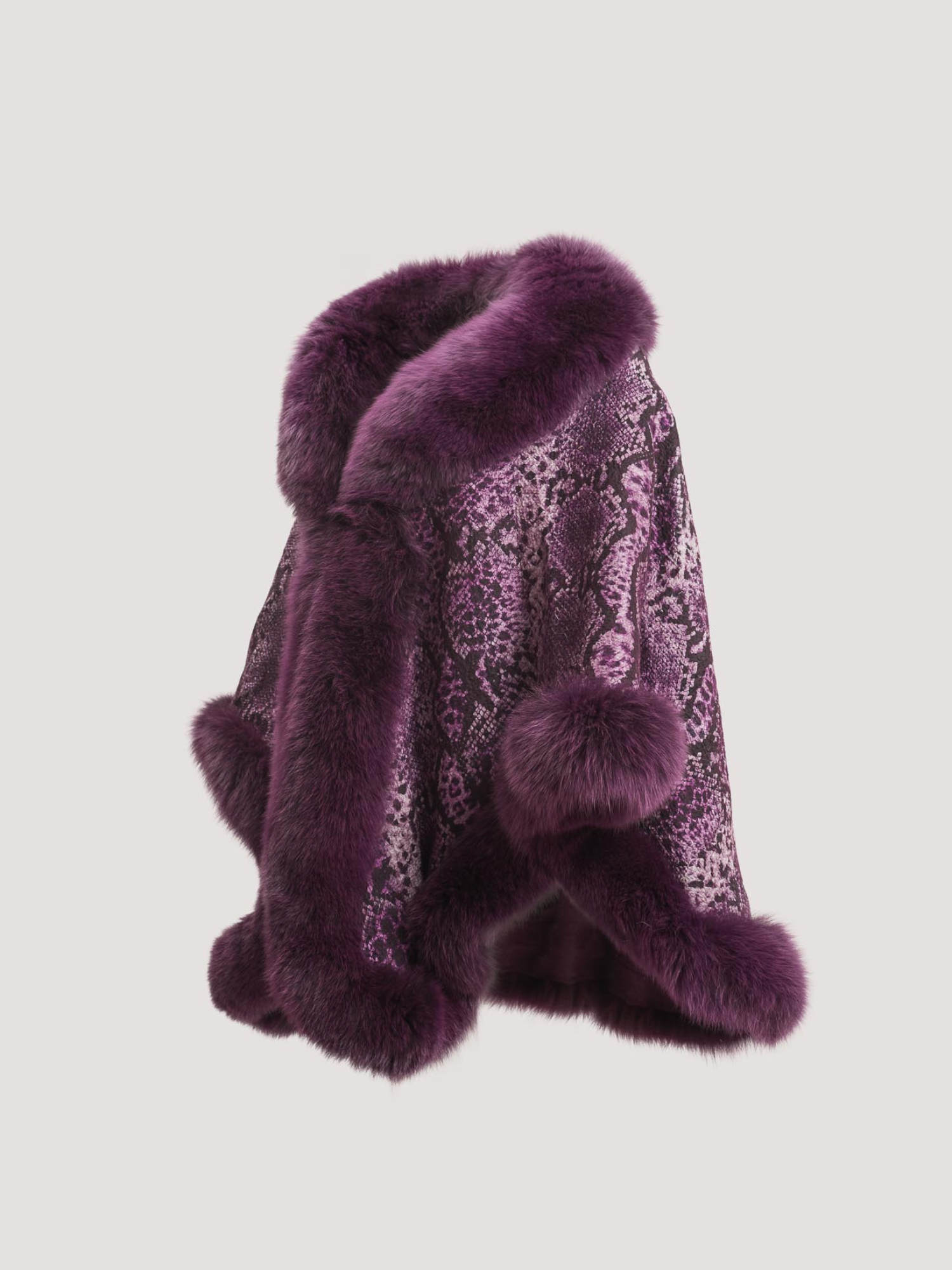 Merino Felt Fox Fur Poncho - Boa Purple Grape