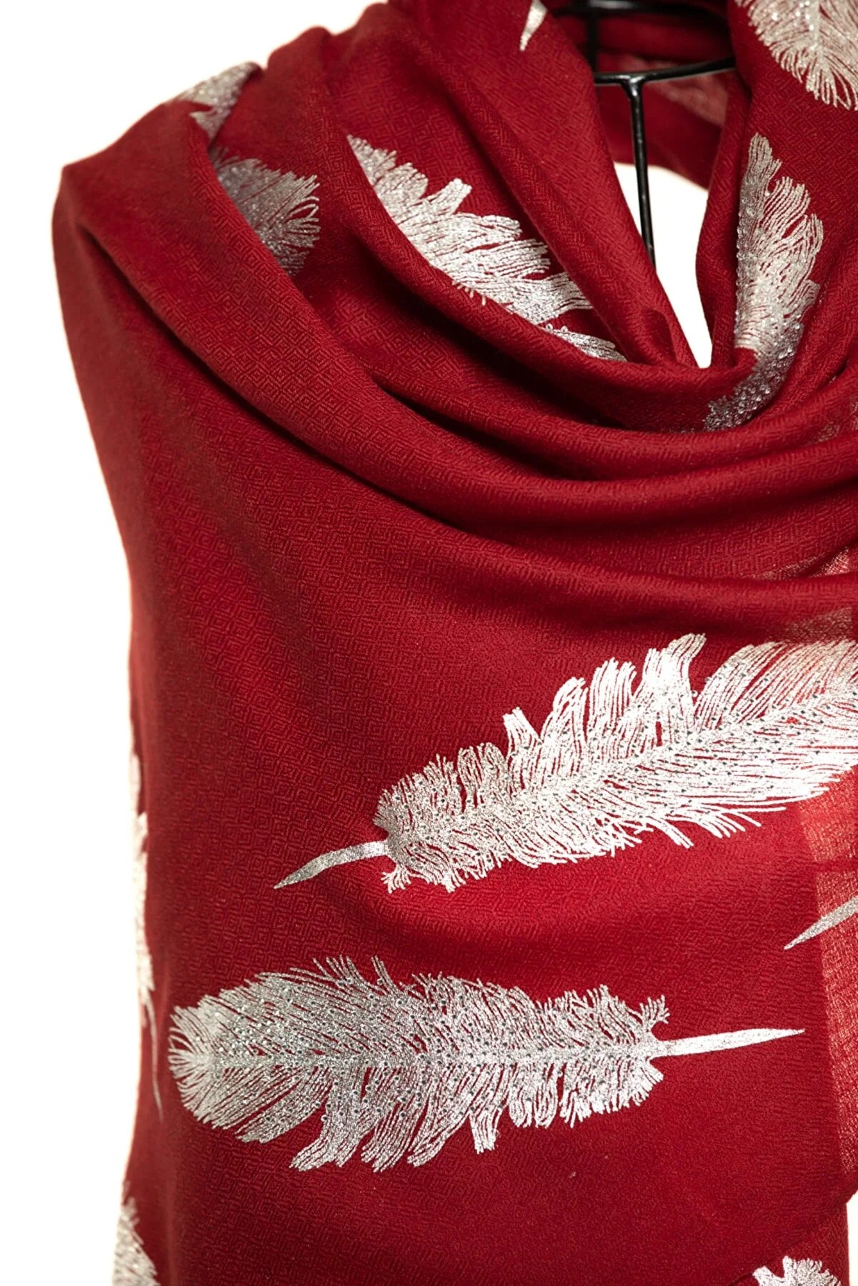 Angel Feathers Crystal Feathers Shawl Stole - Burgundy Silver