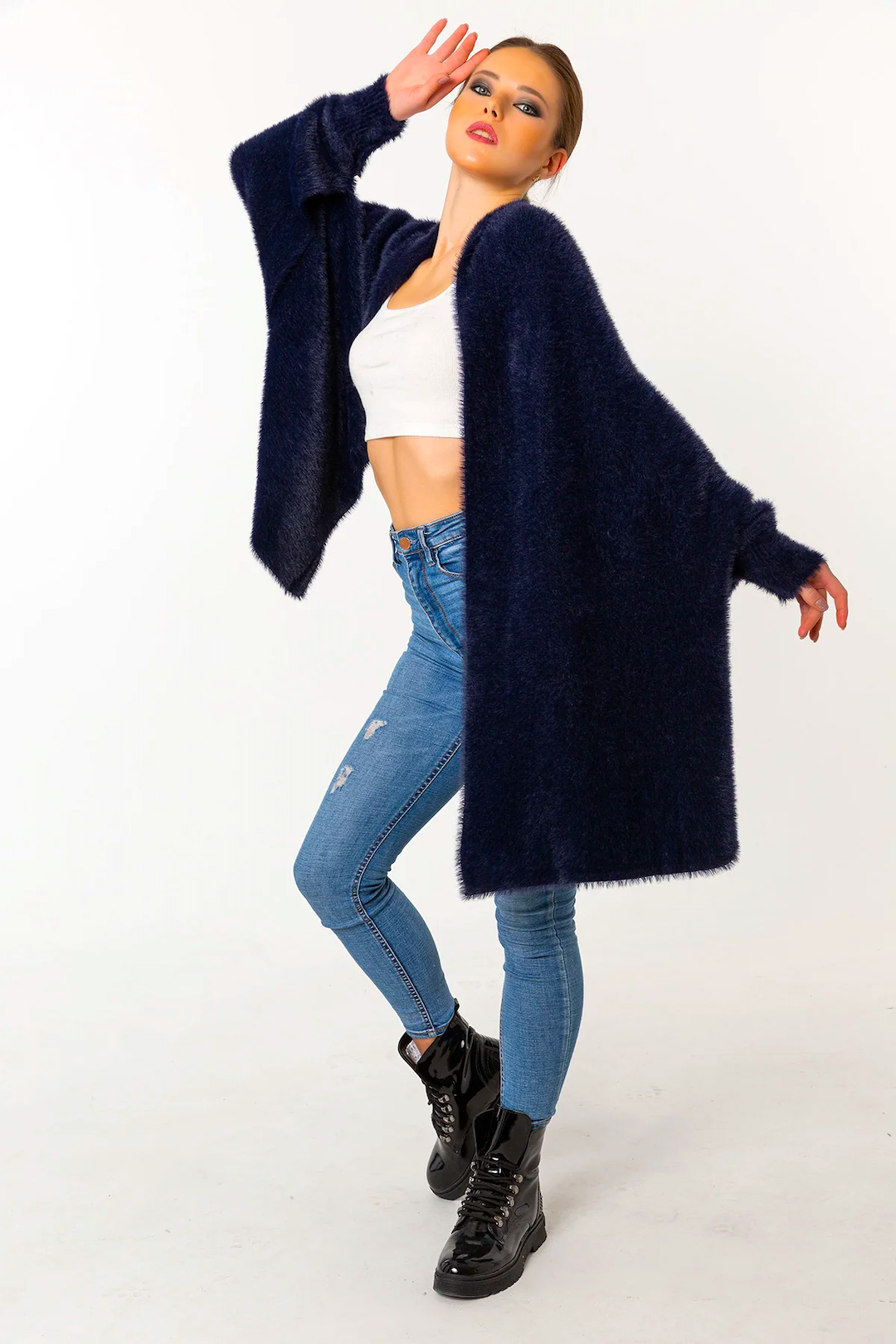 Fuzzy Poncho Shawl with Sleeves - Space