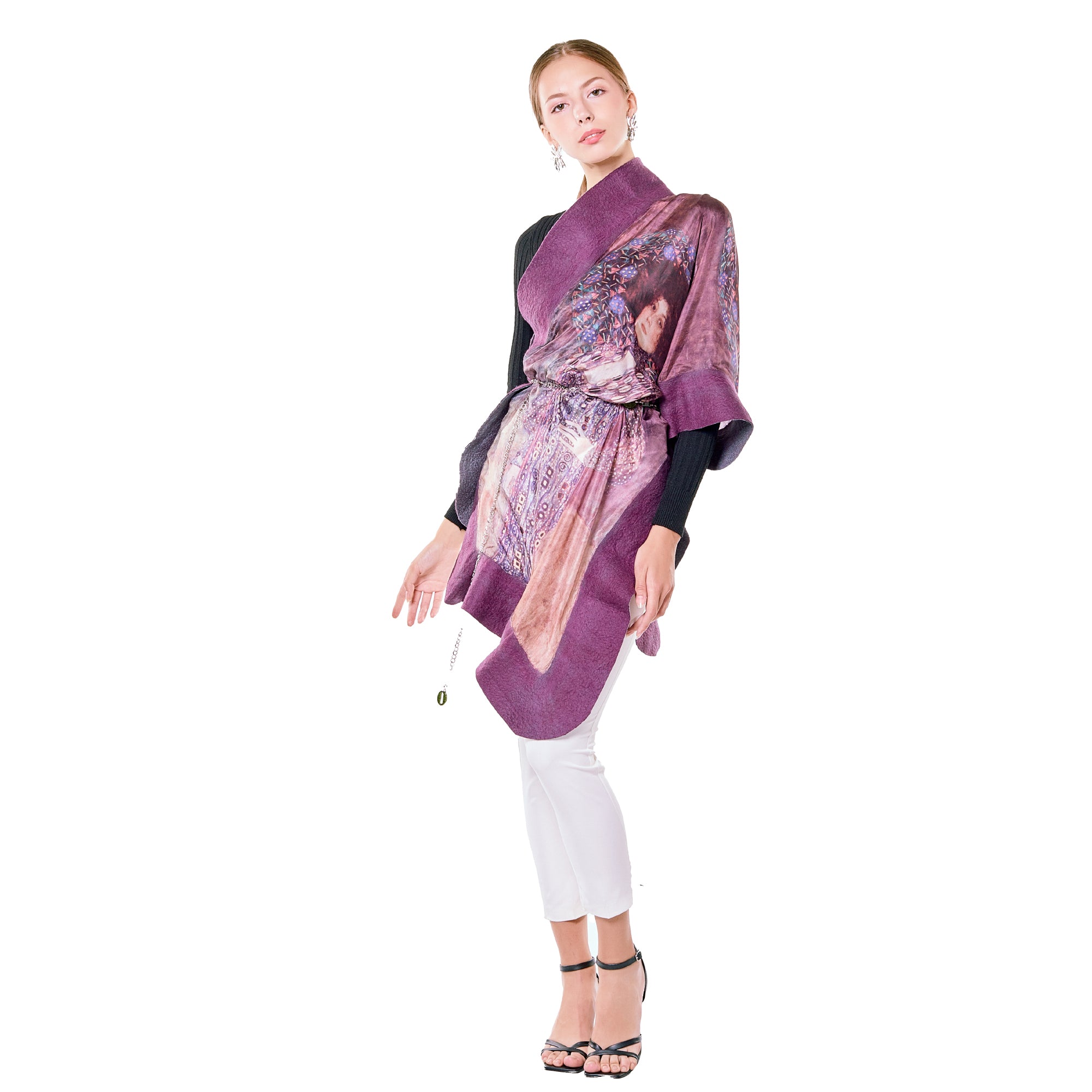 Silk & Merino Felt Shawl -Gustav Klimt Emilie Floge Purple-Gray