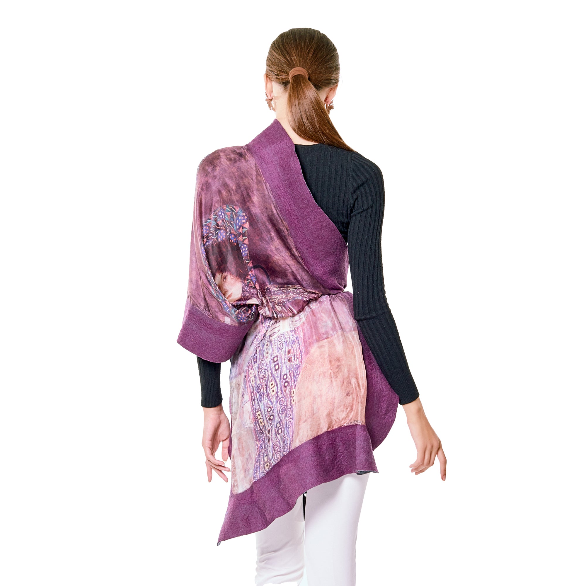 Silk & Merino Felt Shawl -Gustav Klimt Emilie Floge Purple-Gray