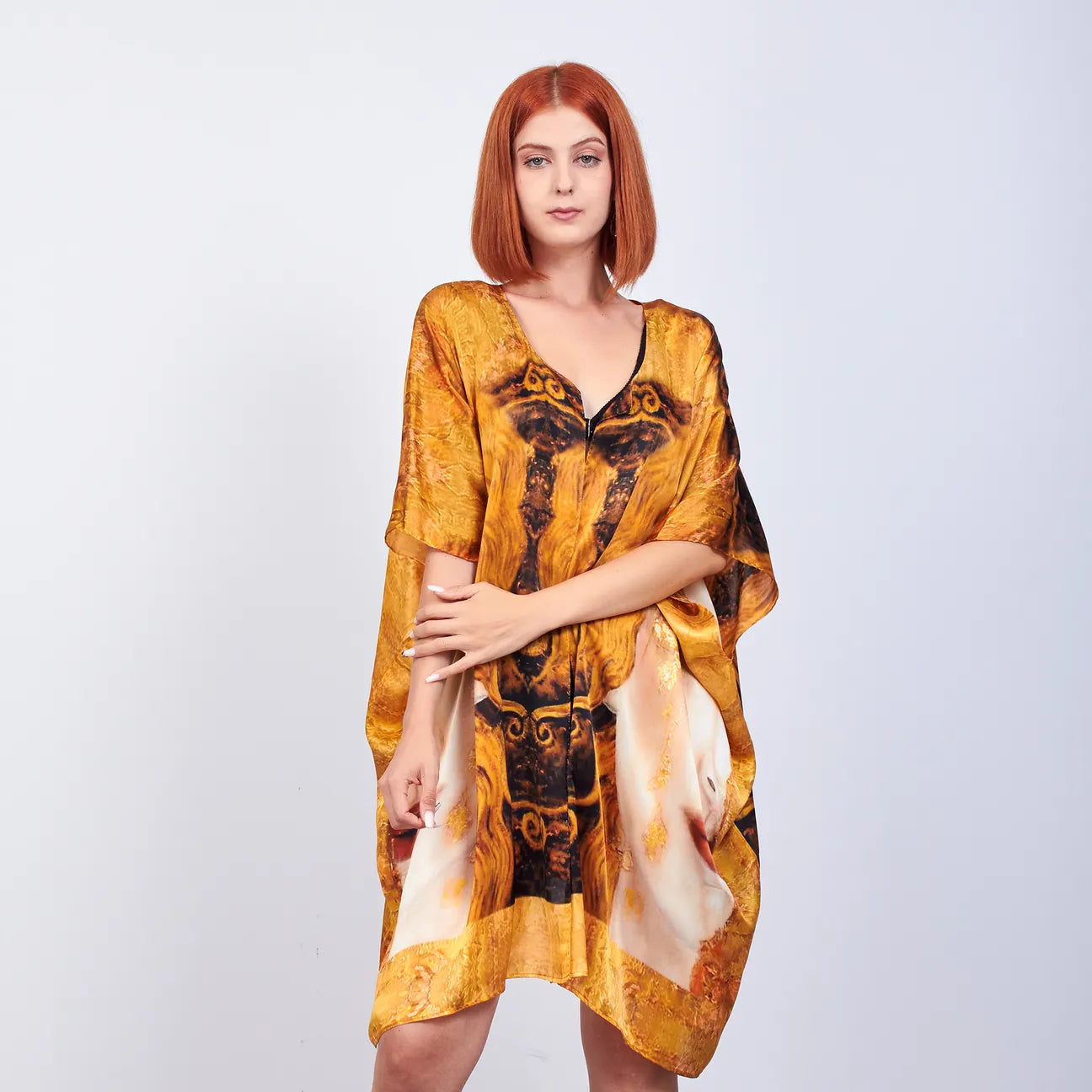 Short Kimono Pareo Mulberry Silk - Van Gogh Wheatfield with Crows