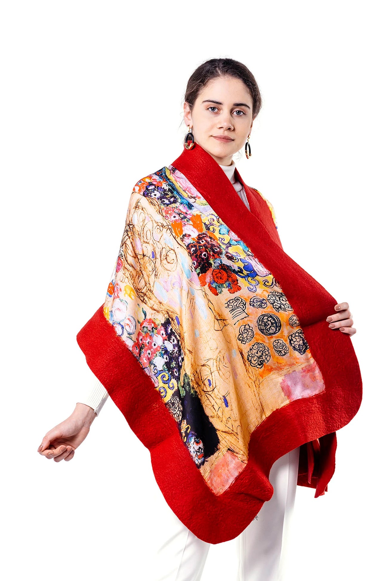 Silk & Merino Felt Shawl -Gustav Klimt Maria Munk Red