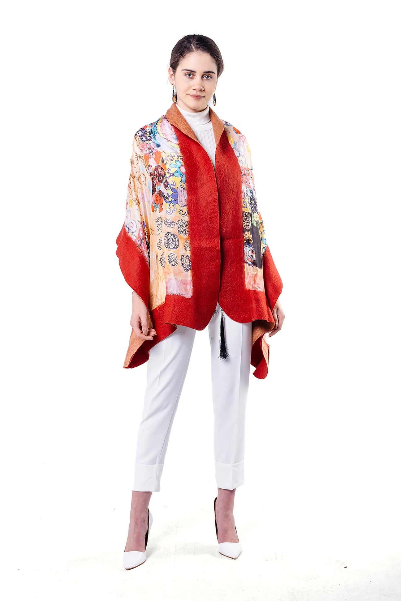 Silk & Merino Felt Shawl -Gustav Klimt Maria Munk Red