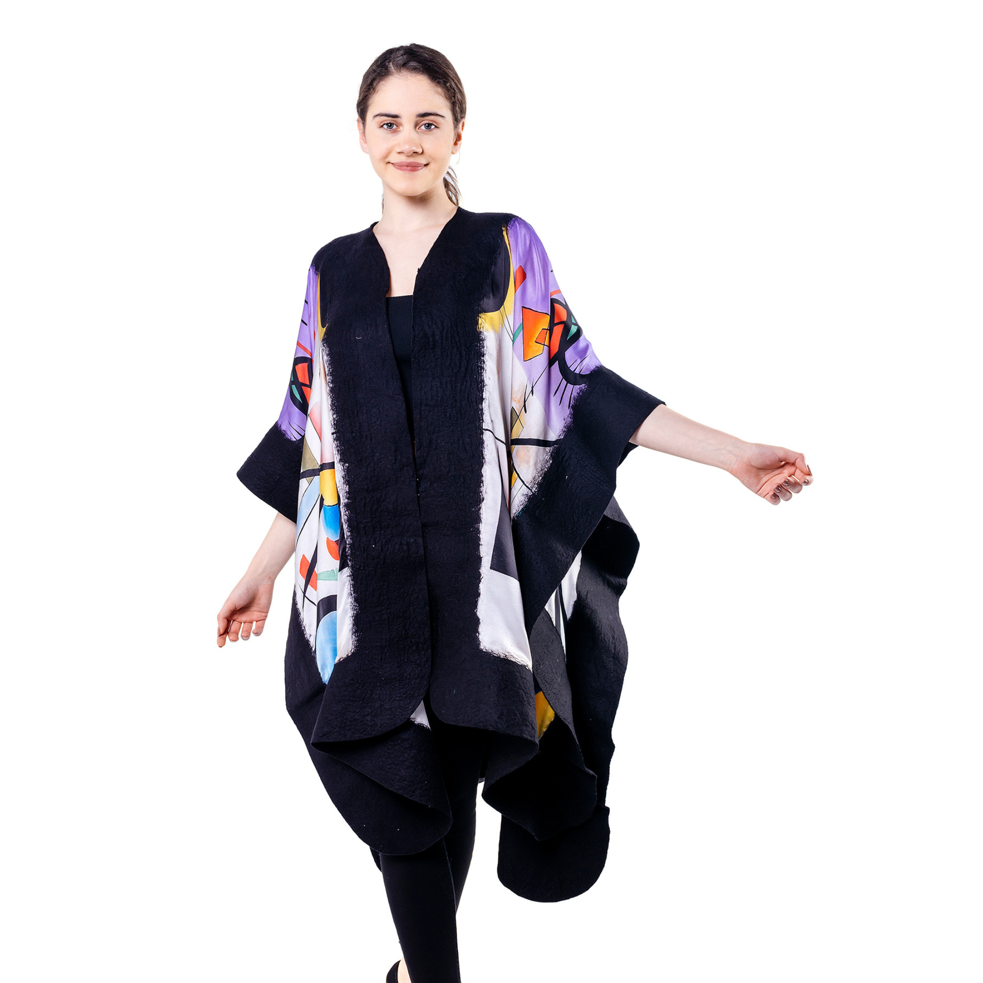 Poncho Mulberry Silk & Merino Handmade Felt - Black | Kandinsky Collective